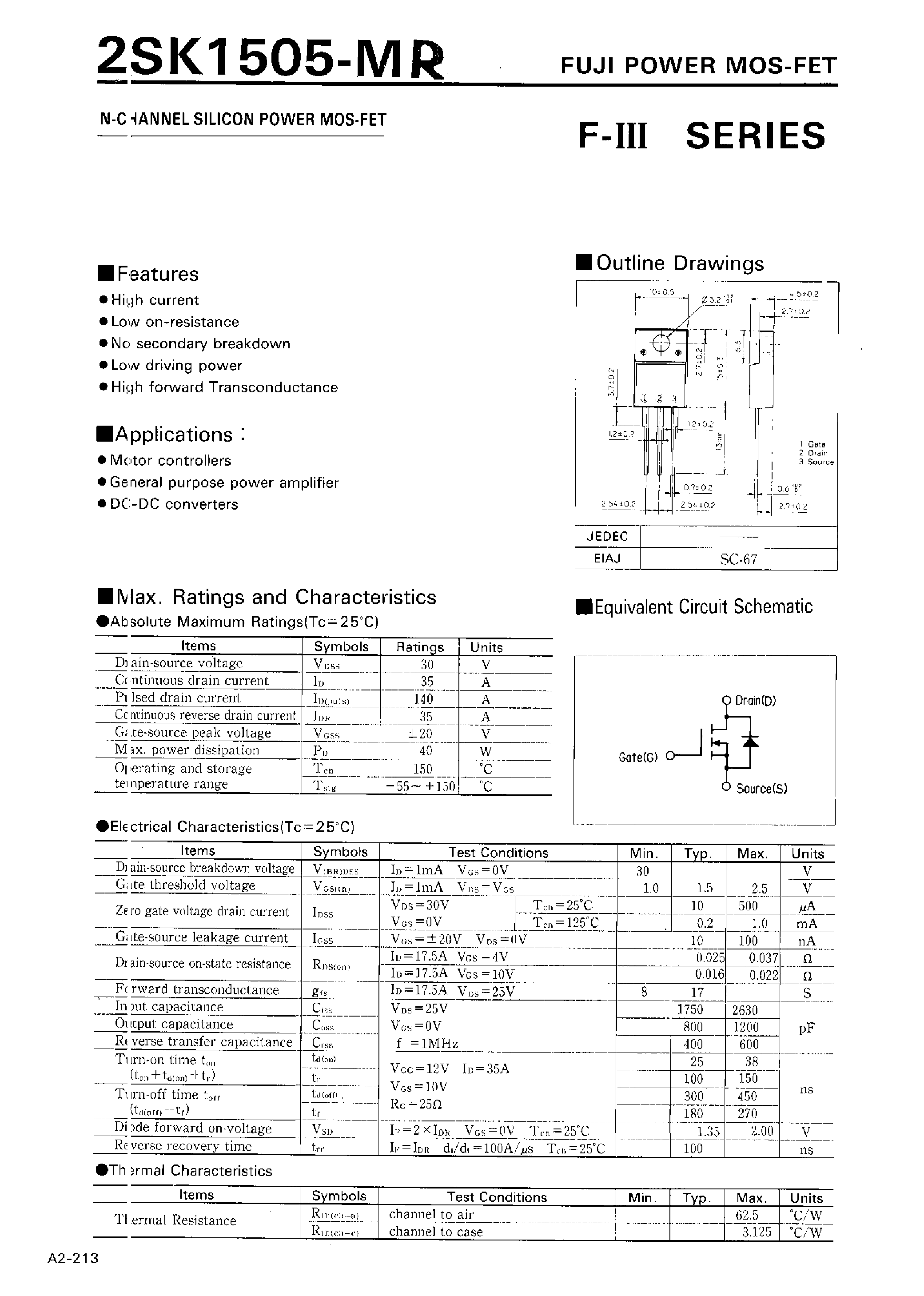 Datasheet 2SK1505-MR - N-CHANNEL SILICON POWER MOSFET page 1