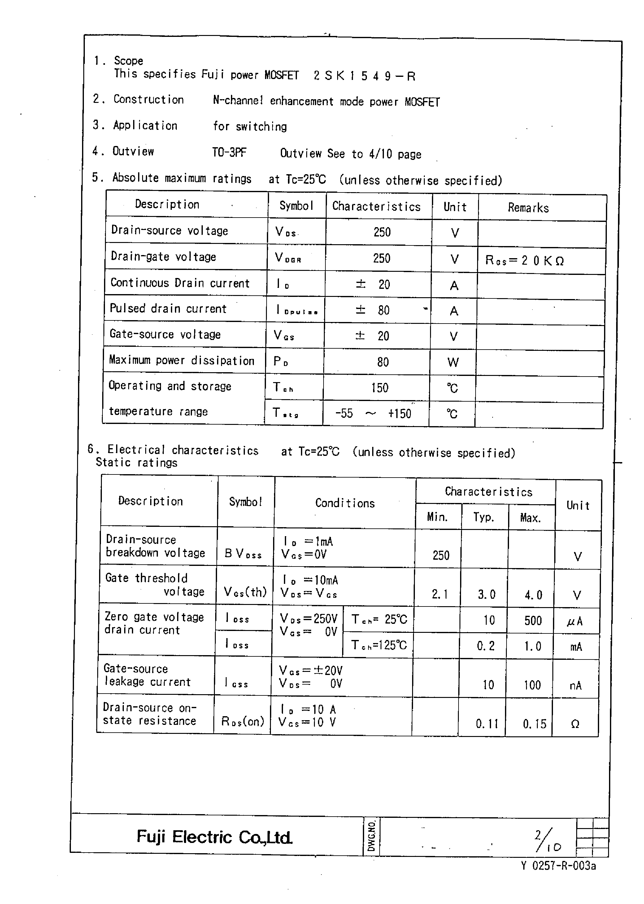 Datasheet 2SK1549 - Power MOSFET page 2