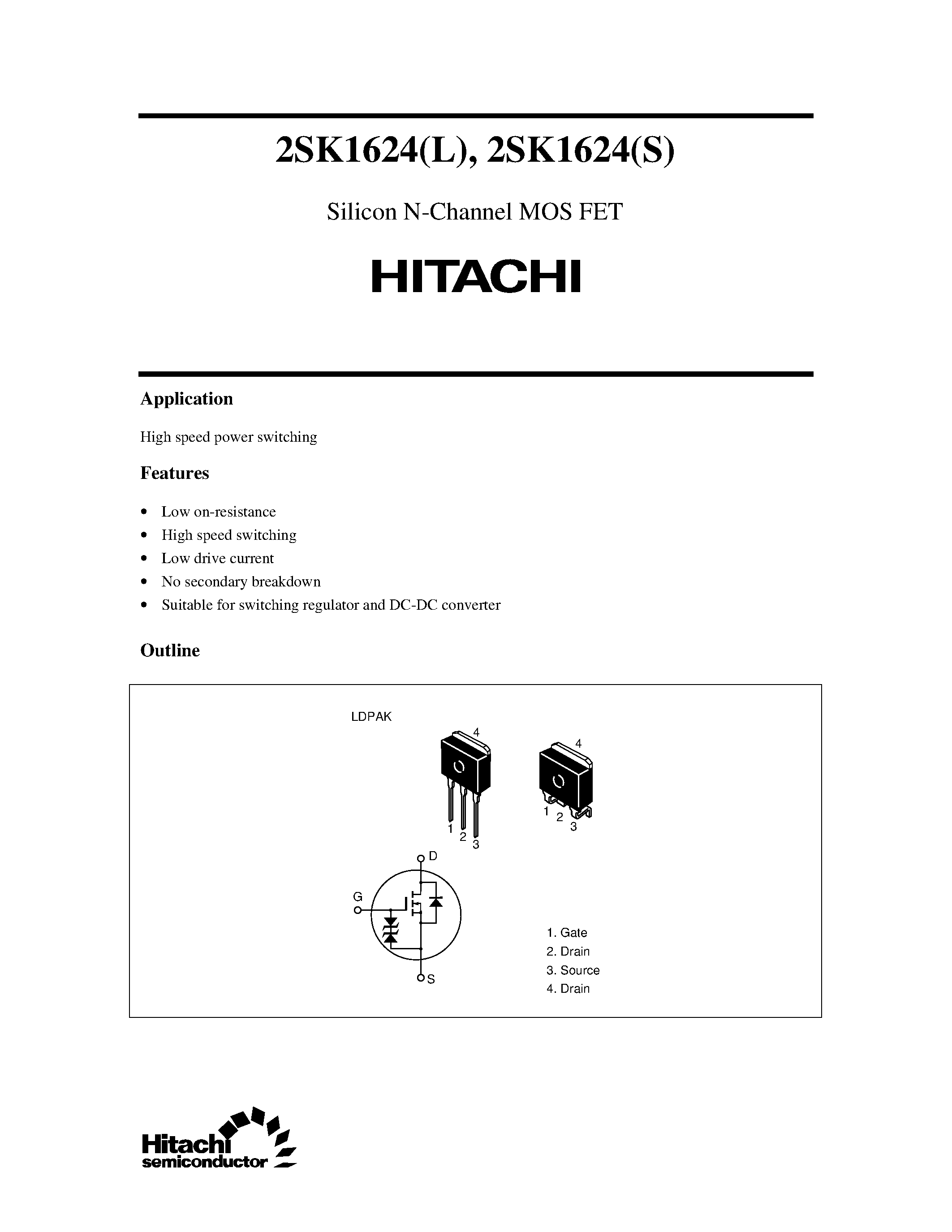 Datasheet 2SK1624 - Silicon N-Channel MOS FET page 1