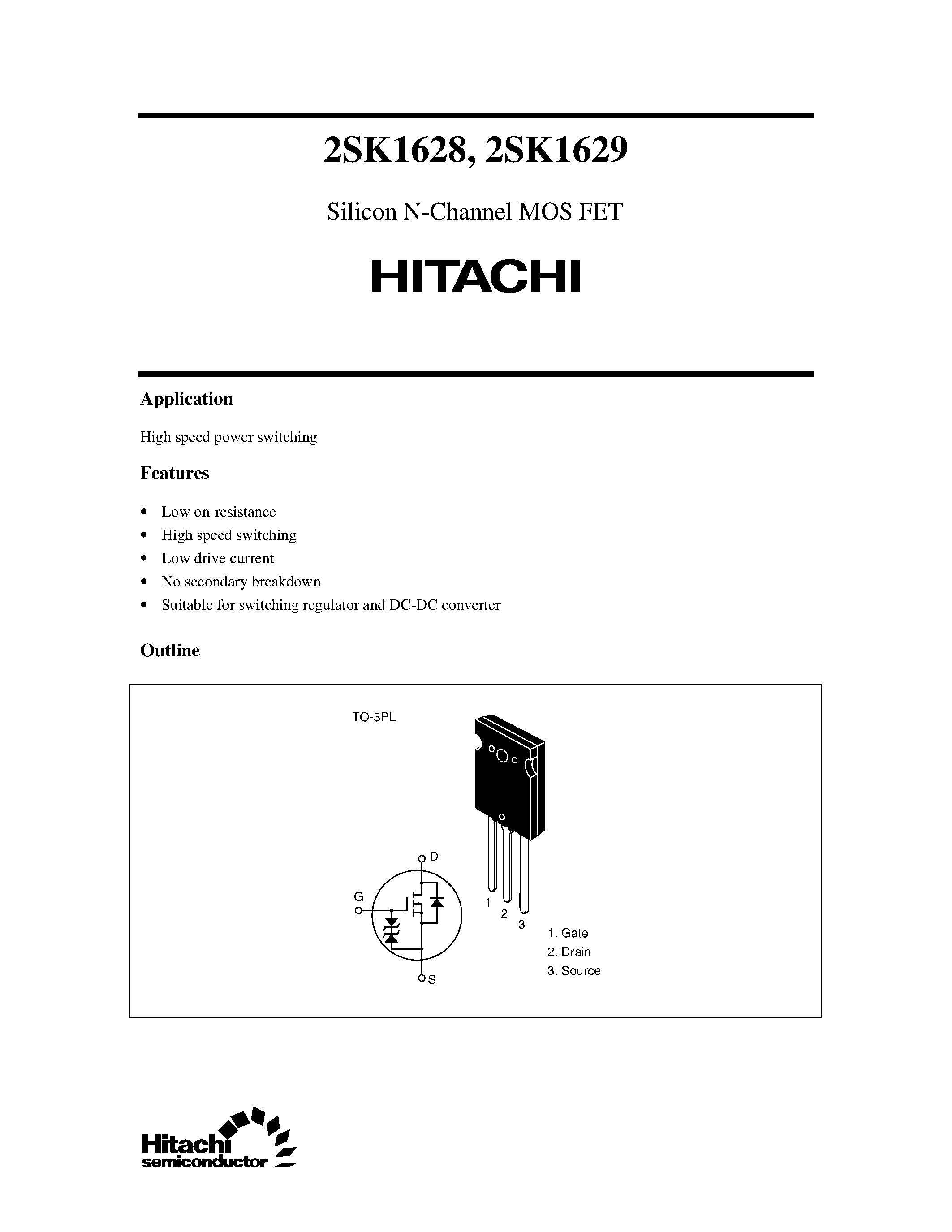 Datasheet 2SK1628 - Silicon N-Channel MOS FET page 1