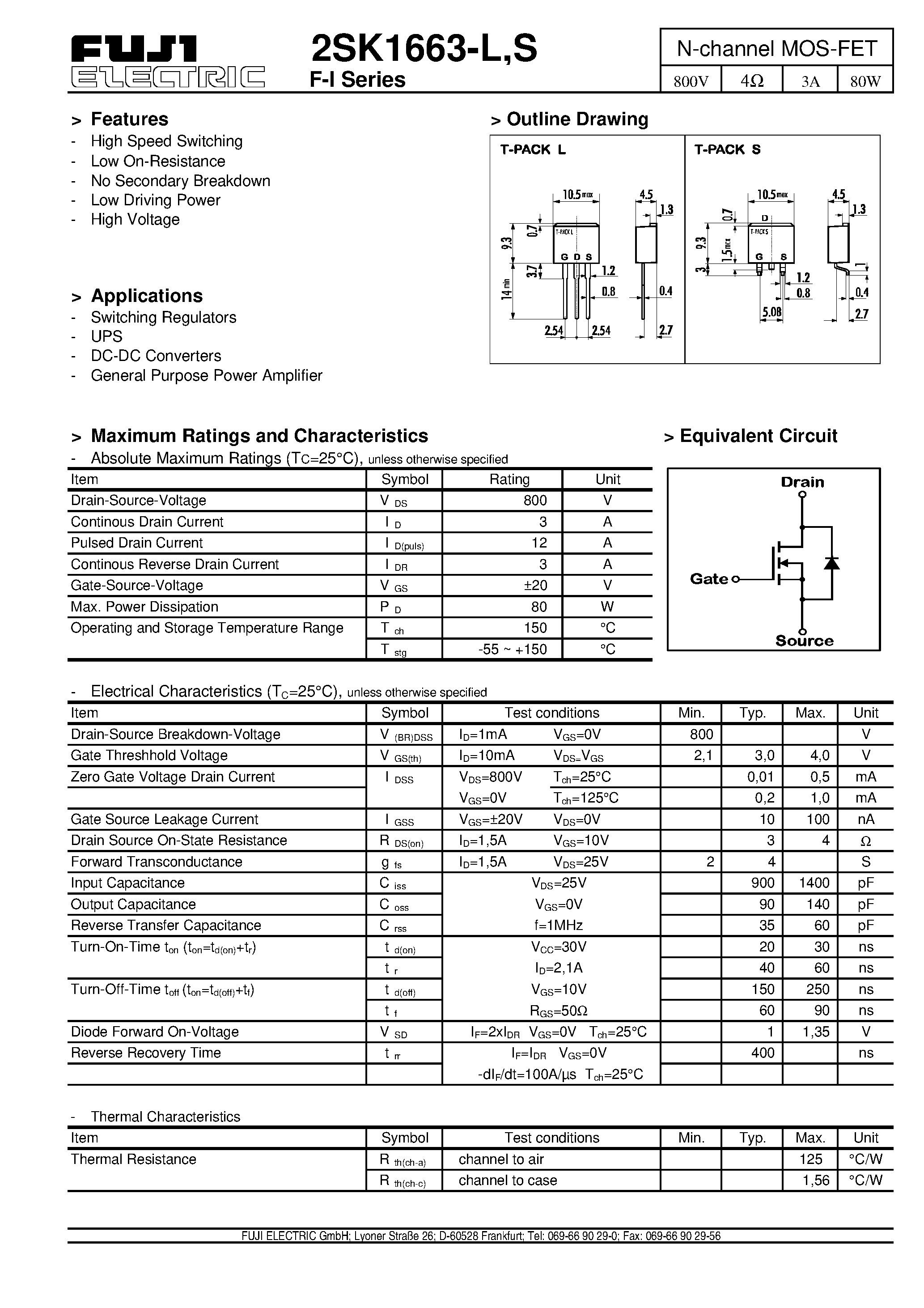 Datasheet 2SK1663-L - N-channel MOS-FET page 1