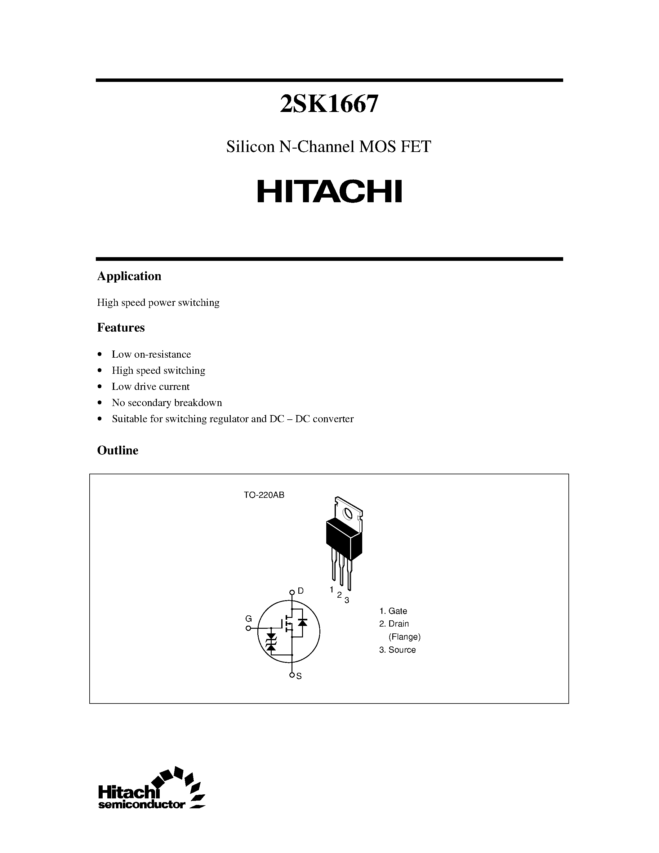 Datasheet 2SK1667 - Silicon N-Channel MOS FET page 1