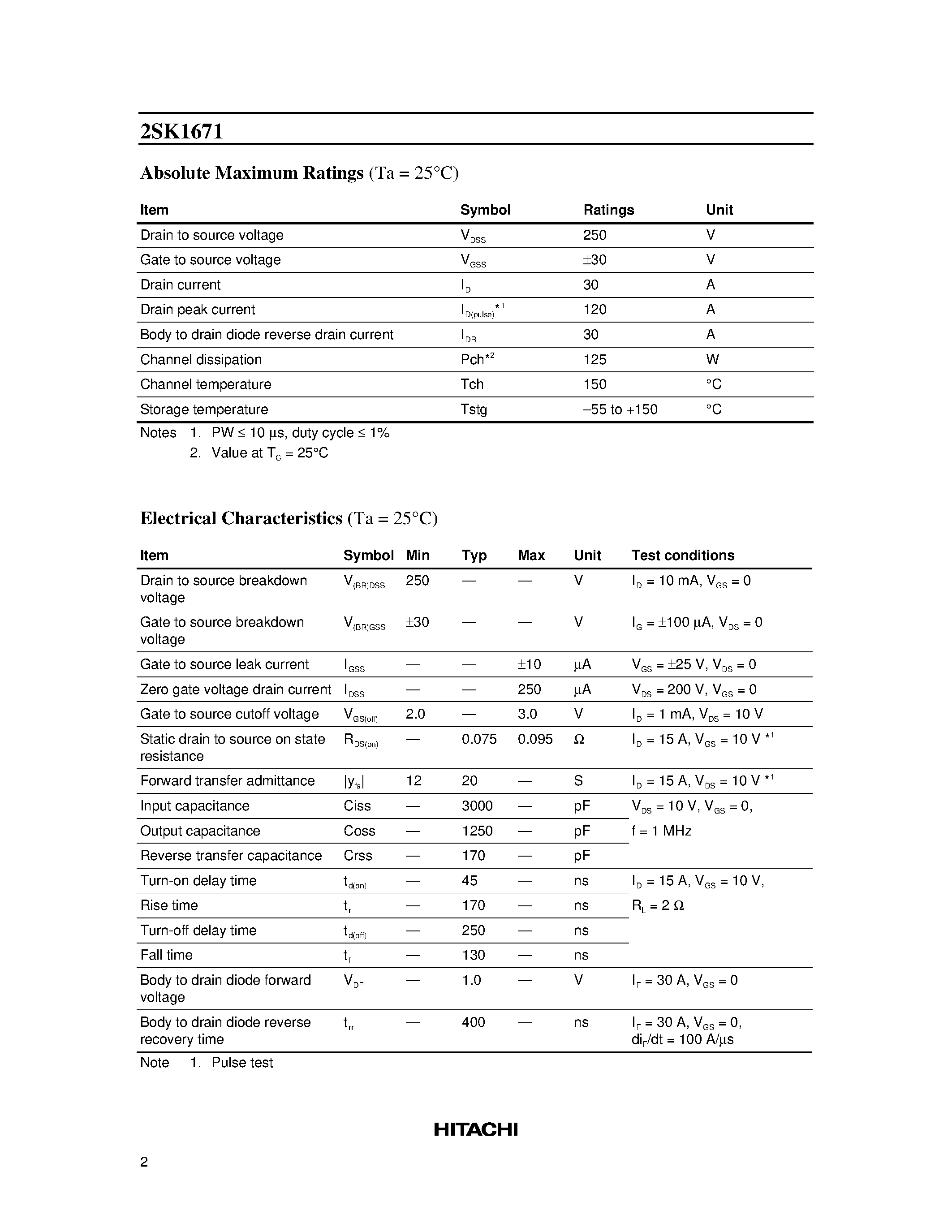 Datasheet 2SK1671 - Silicon N-Channel MOS FET page 2