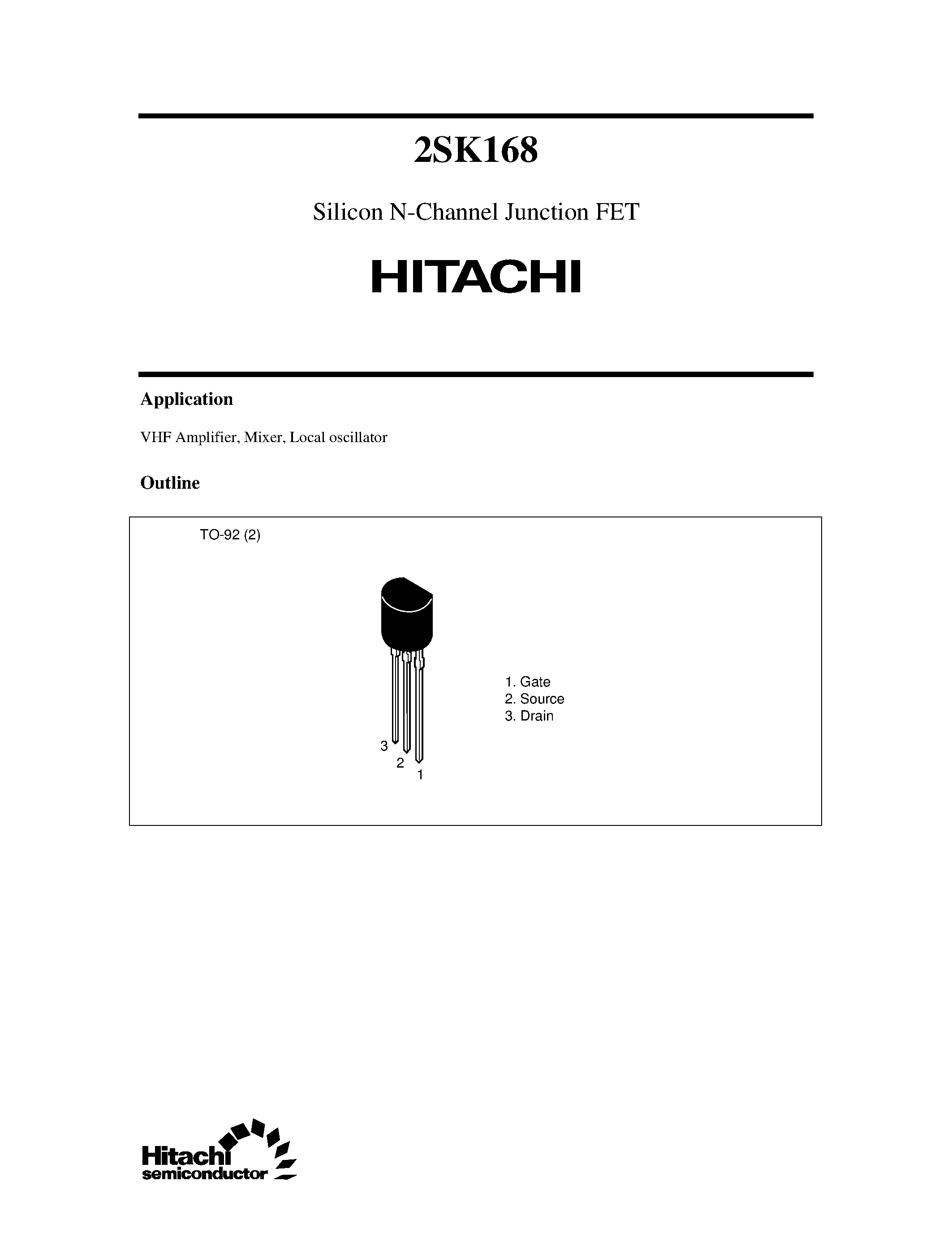 Datasheet 2SK168 - Silicon N-Channel Junction FET page 1