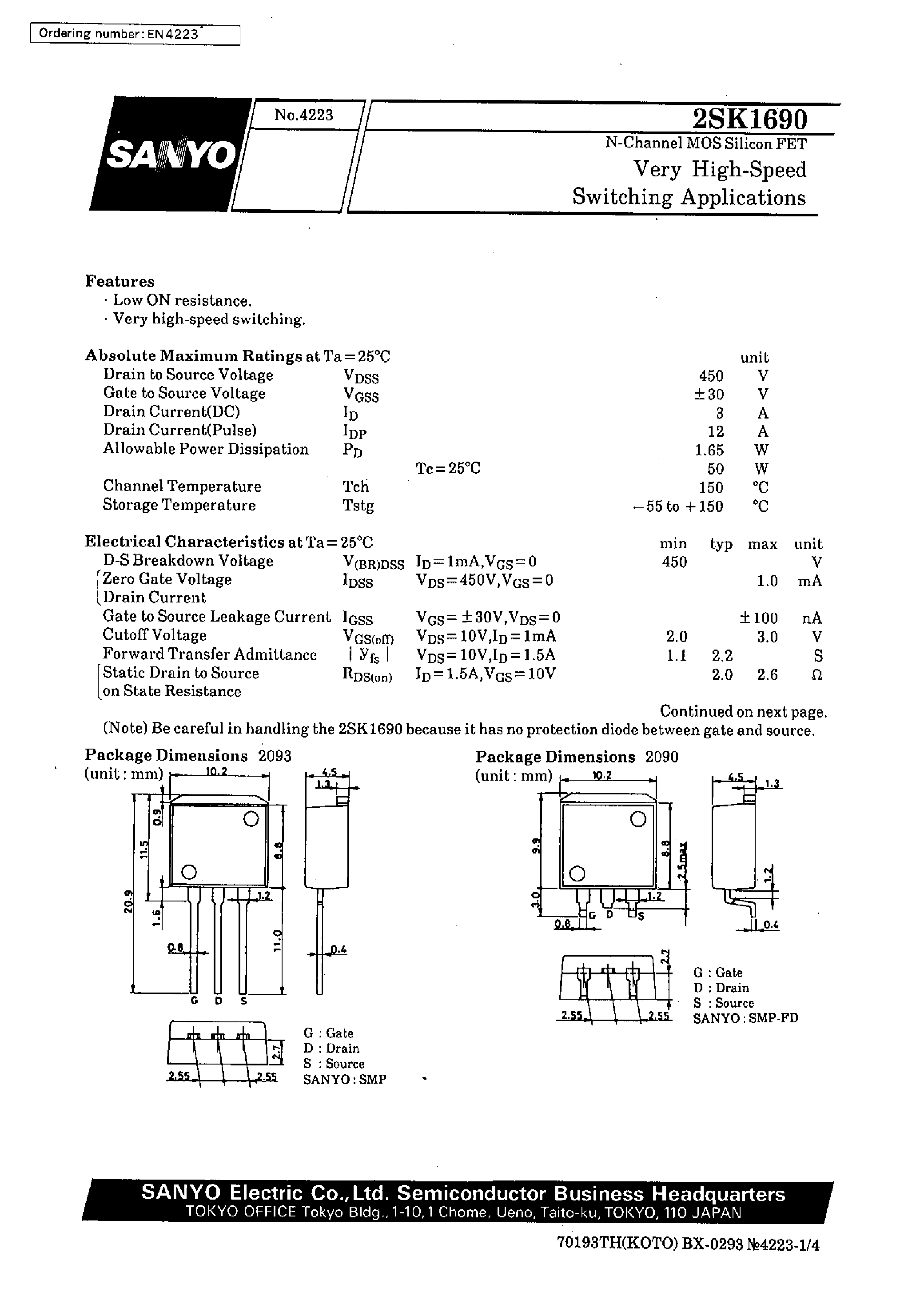 Datasheet 2SK1690 - Very High-Speed Switching Applications page 1