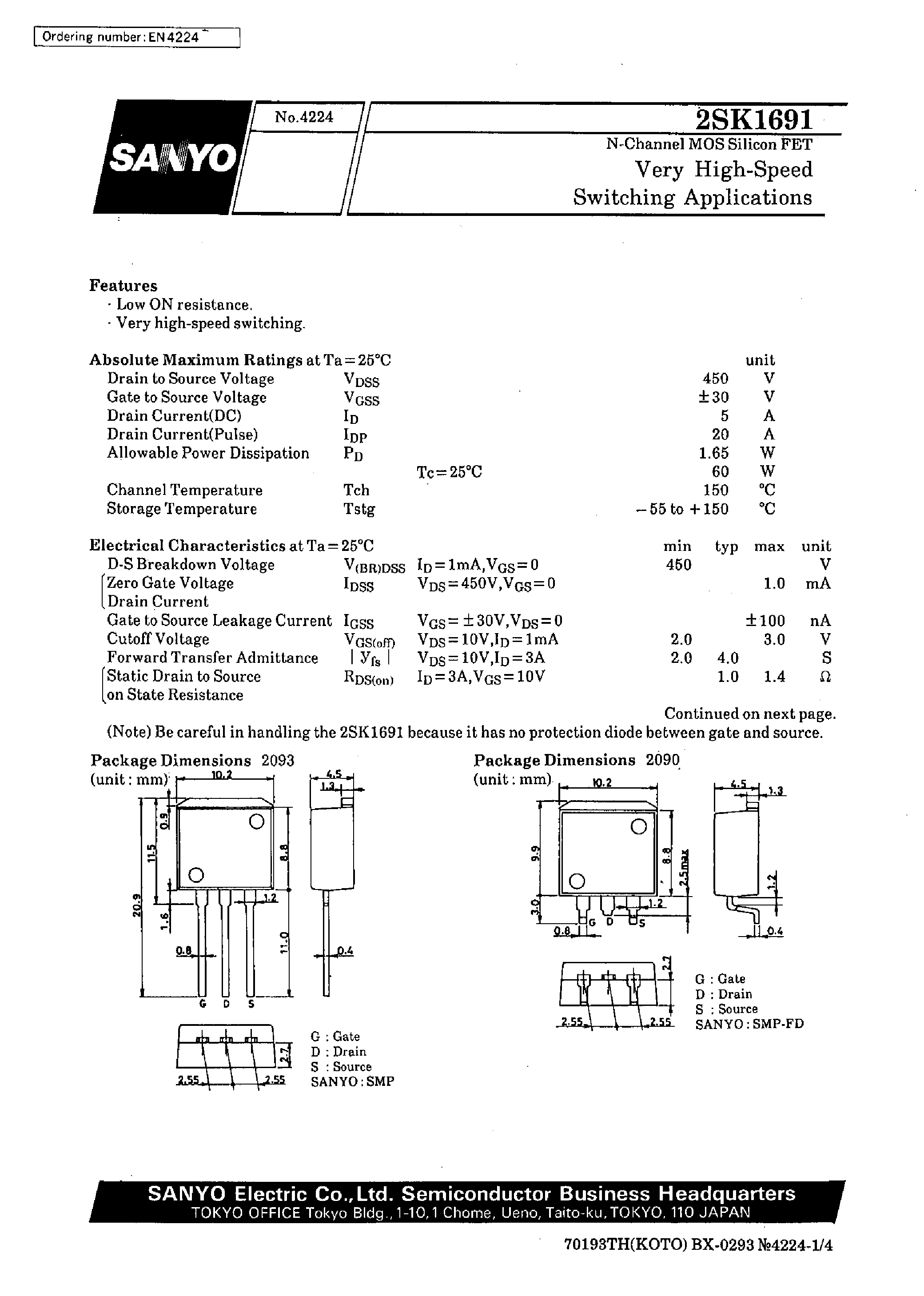 Datasheet 2SK1691 - Very High-Speed Switching Applications page 1