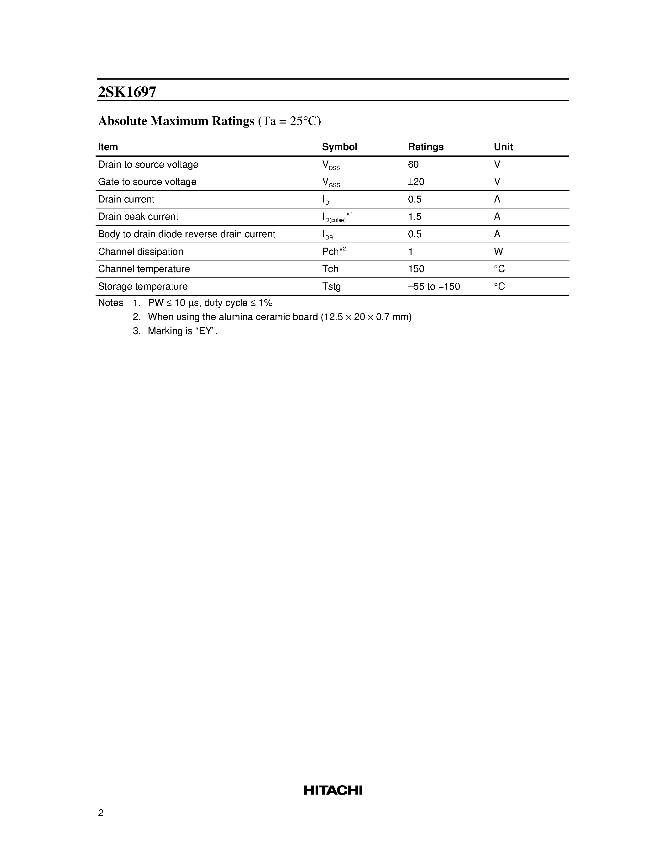 Datasheet 2SK1697 - Silicon N-Channel MOS FET page 2