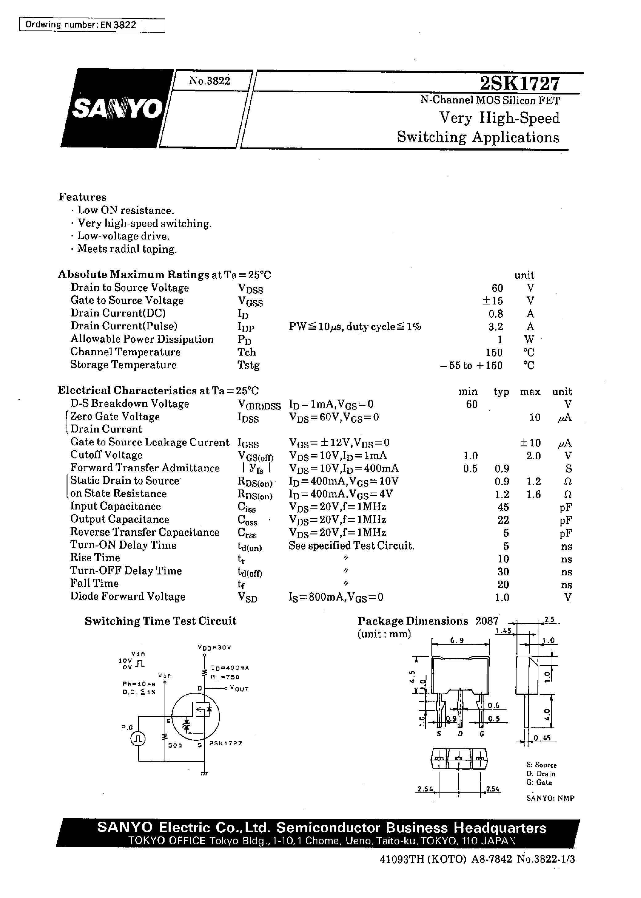 Datasheet 2SK1727 - Very High-Speed Switching Applications page 1