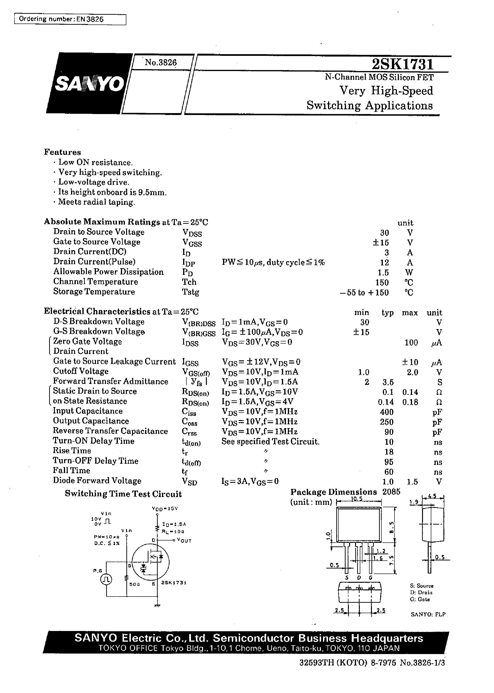 Datasheet 2SK1731 - Very High-Speed Switching Applications page 1