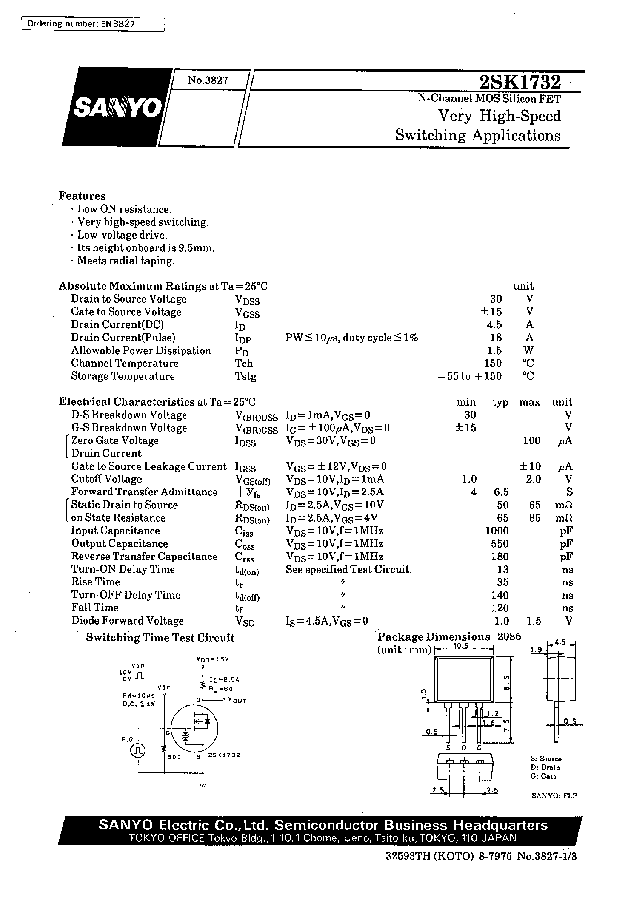 Datasheet 2SK1732 - Very High-Speed Switching Applications page 1