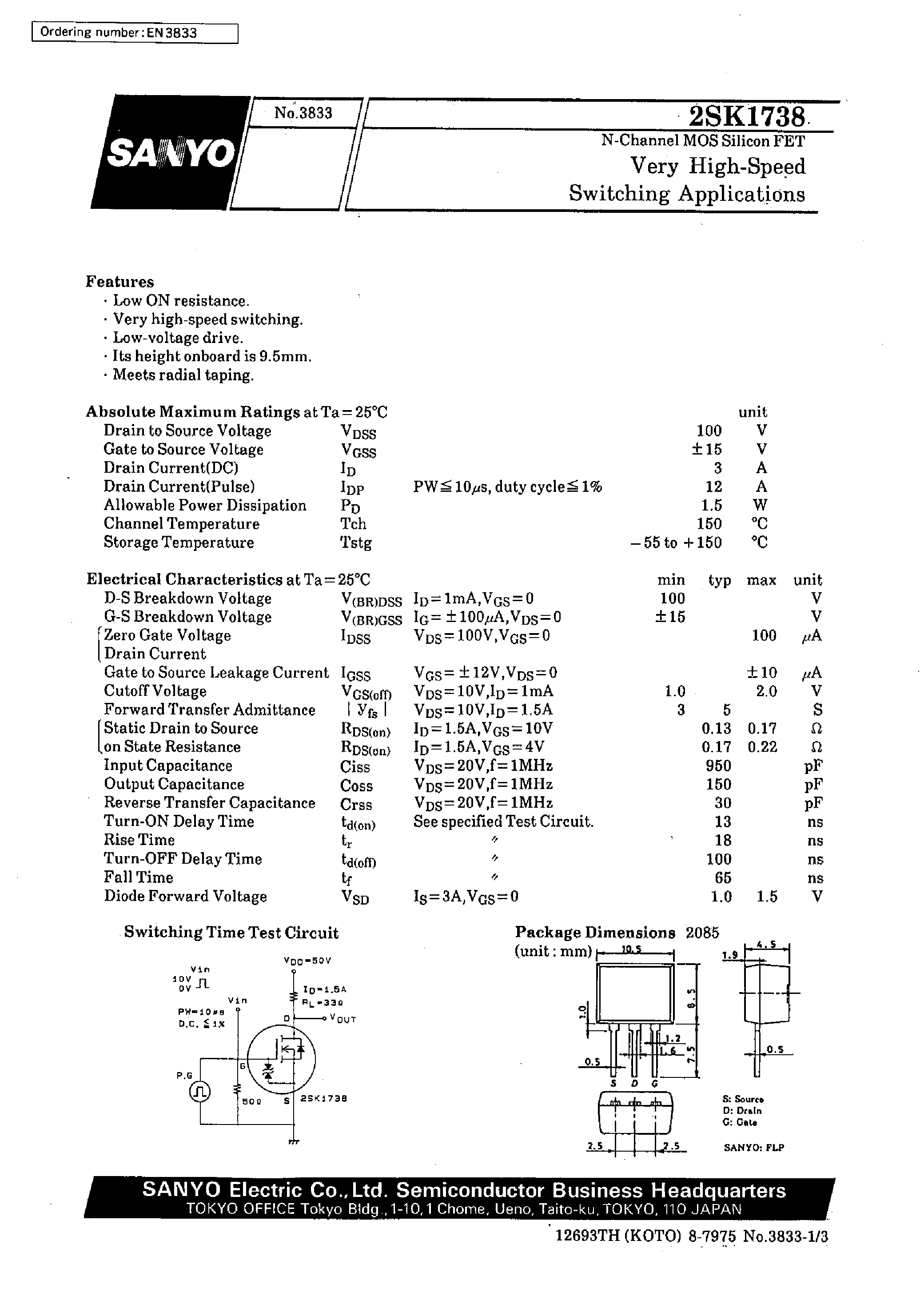 Datasheet 2SK1738 - Very High-Speed Switching Applications page 1