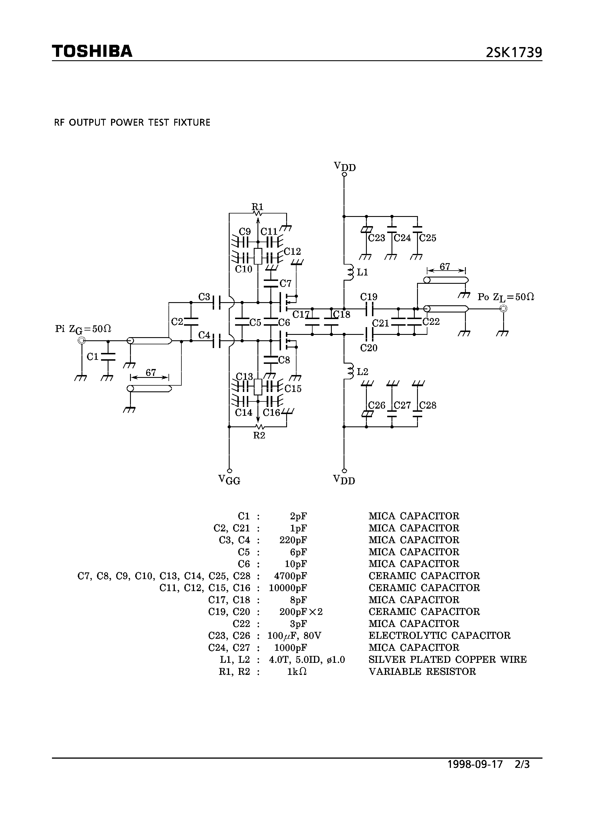 Datasheet 2SK1739 - N CHANNEL MOS TYPE (RF POWER MOS FET for UHF TV BROADCAST TRANSMITTER) page 2