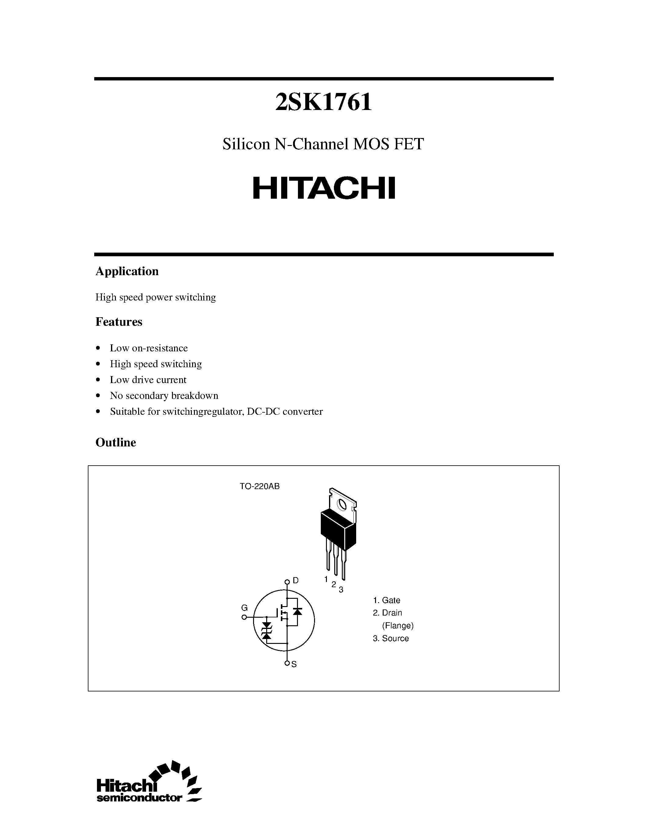 Datasheet 2SK1761 - Silicon N-Channel MOS FET page 1