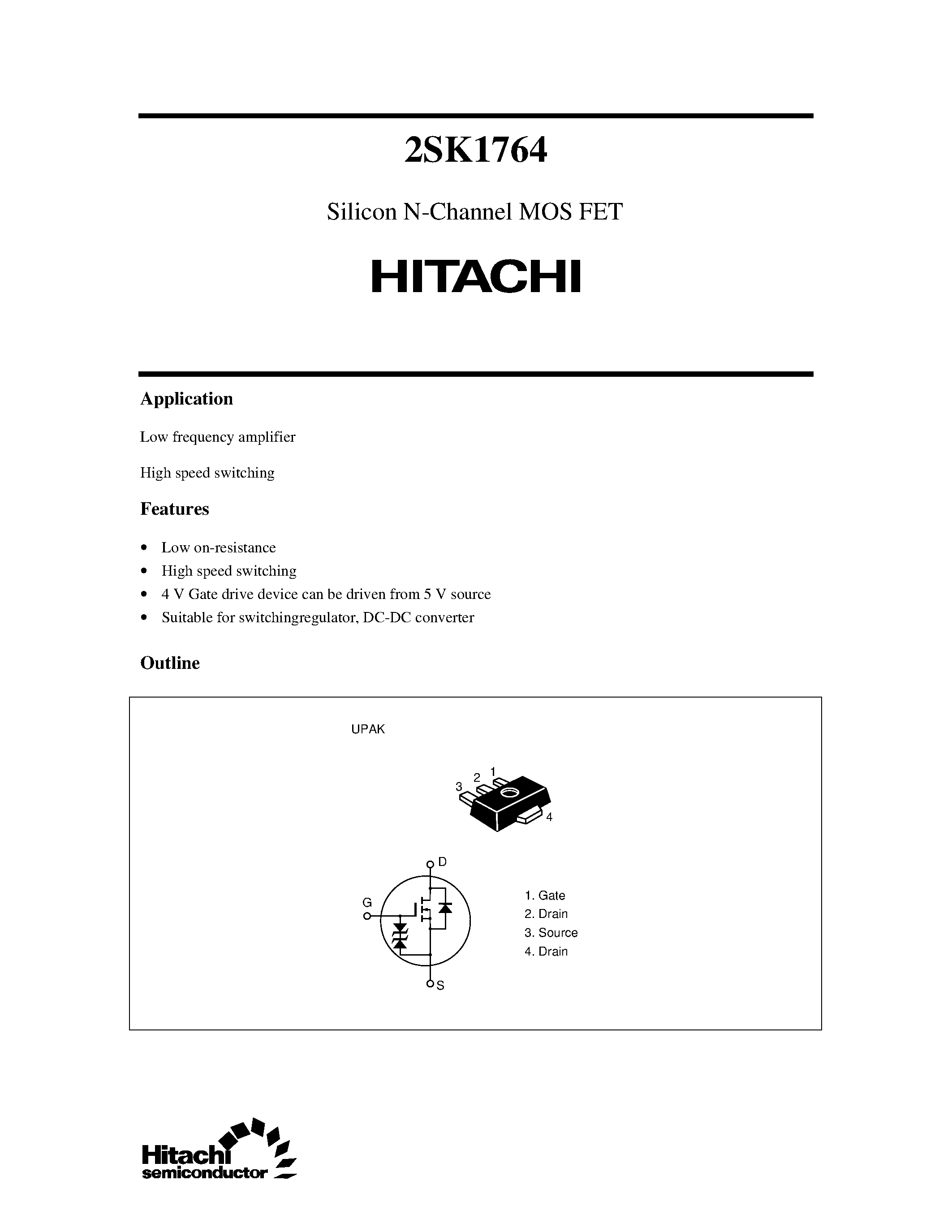 Datasheet 2SK1764 - Silicon N-Channel MOS FET page 1