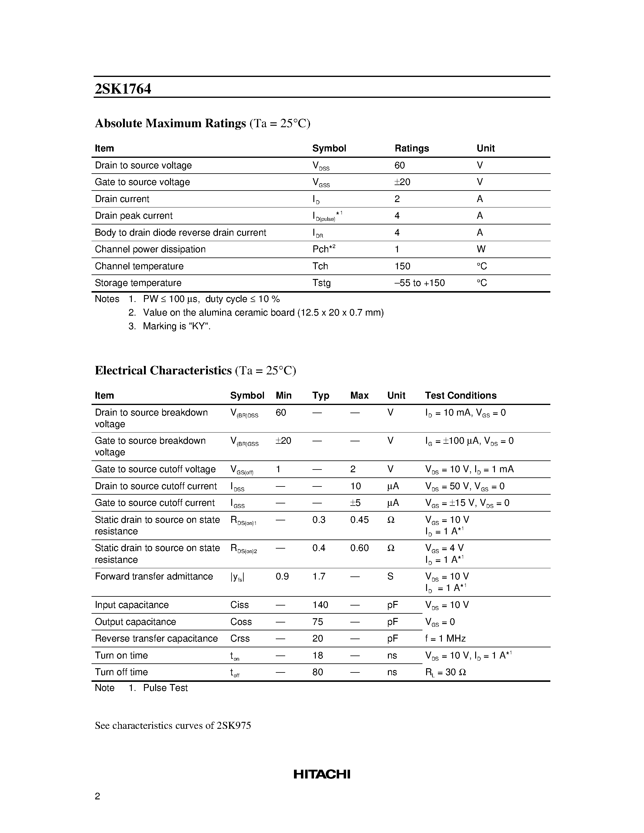 Datasheet 2SK1764 - Silicon N-Channel MOS FET page 2