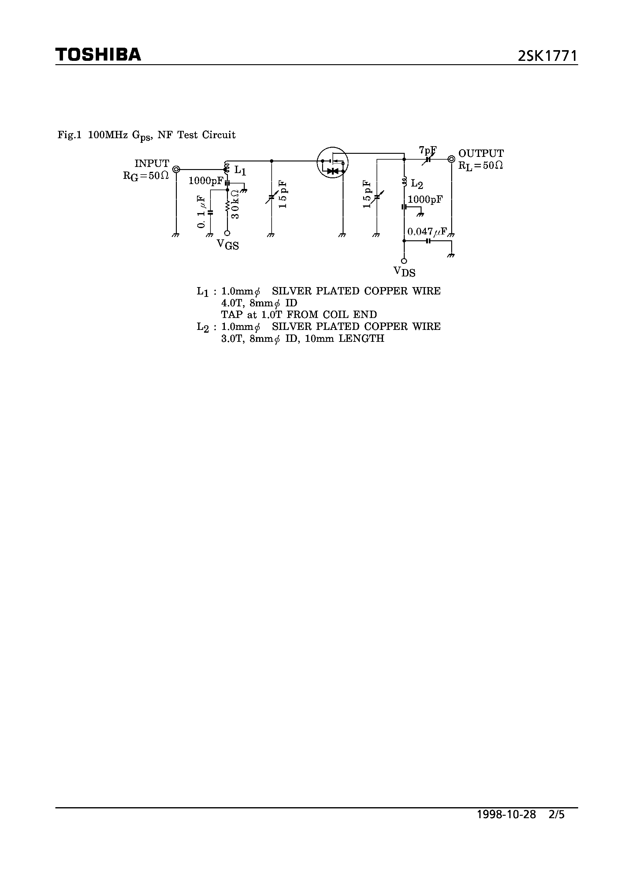 Datasheet 2SK1771 - N-CHANNEL MOS TYPE (FM TUNER/ VHF RF AMPLIFIER APPLICATIONS) page 2