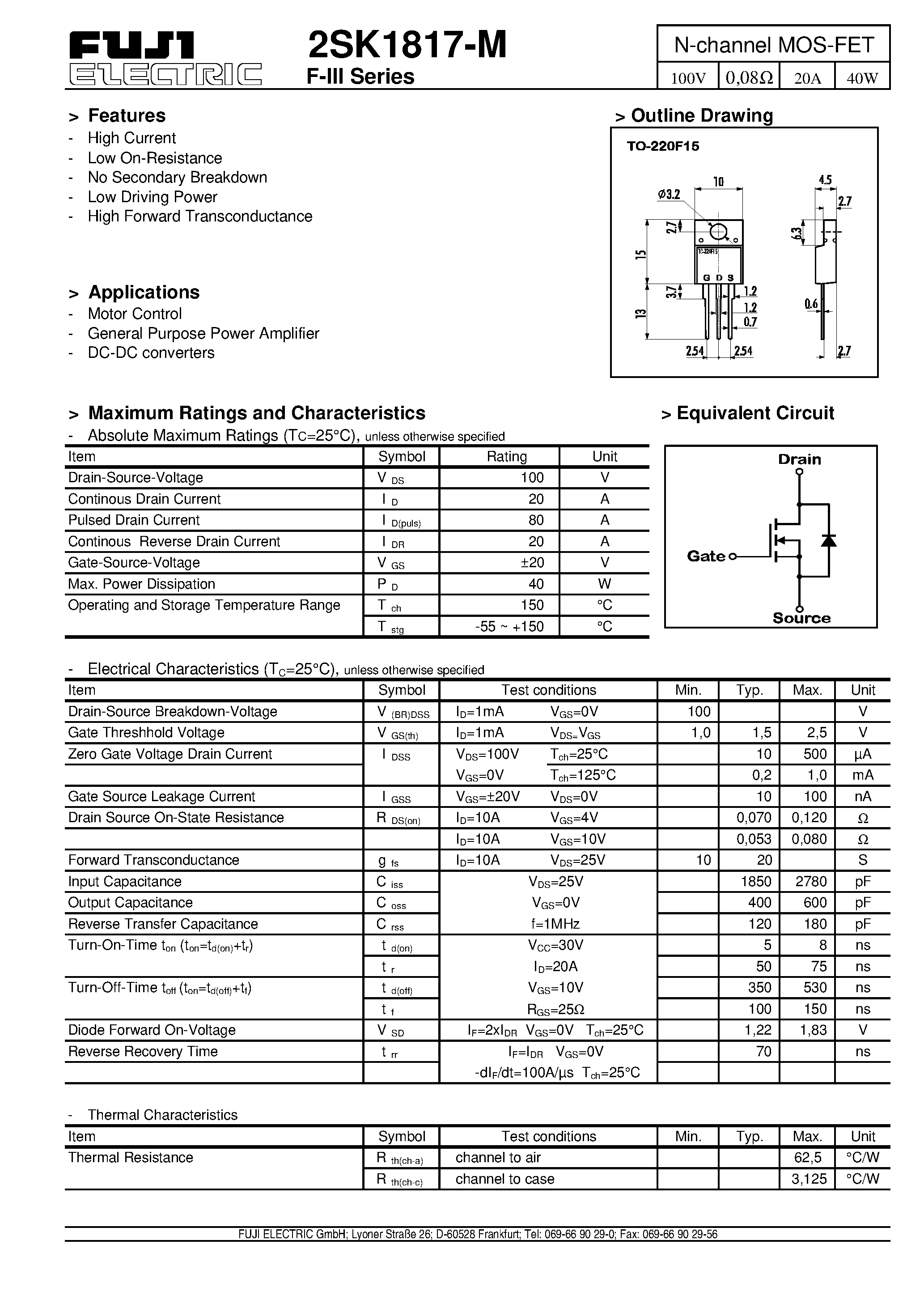 Datasheet 2SK1817 - N-channel MOS-FET page 1