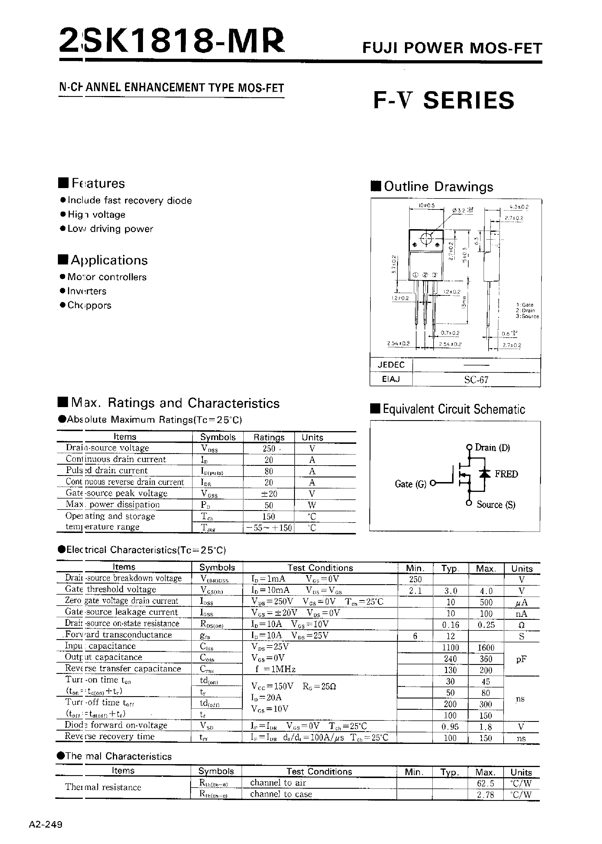 Datasheet 2SK1818 - N-CHANNEL ENHANCEMENT TYPE MOSFET page 1