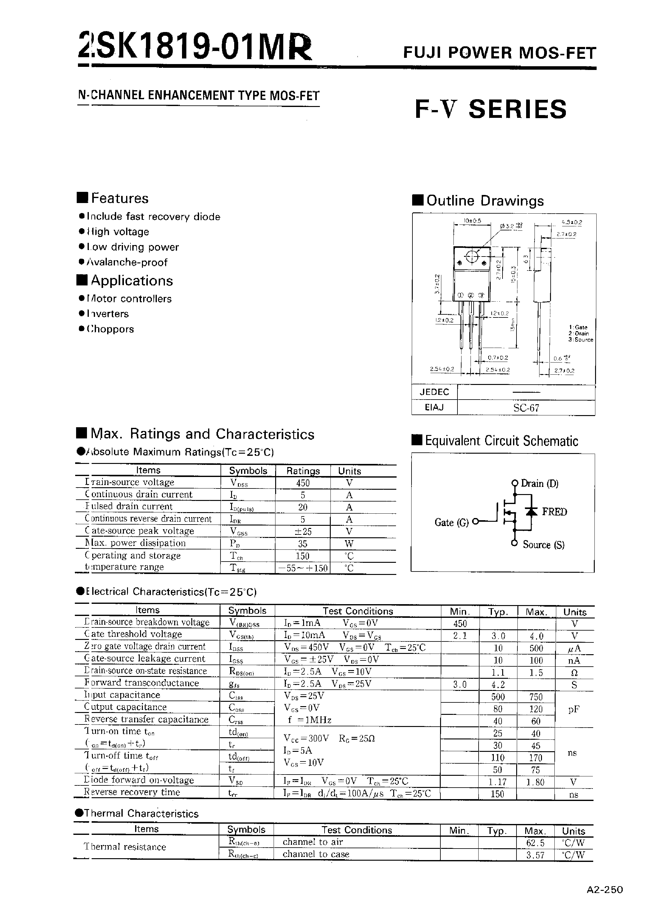 Datasheet 2SK1819-01MR - N-CHANNEL ENHANCEMENT TYPE MOSFET page 1