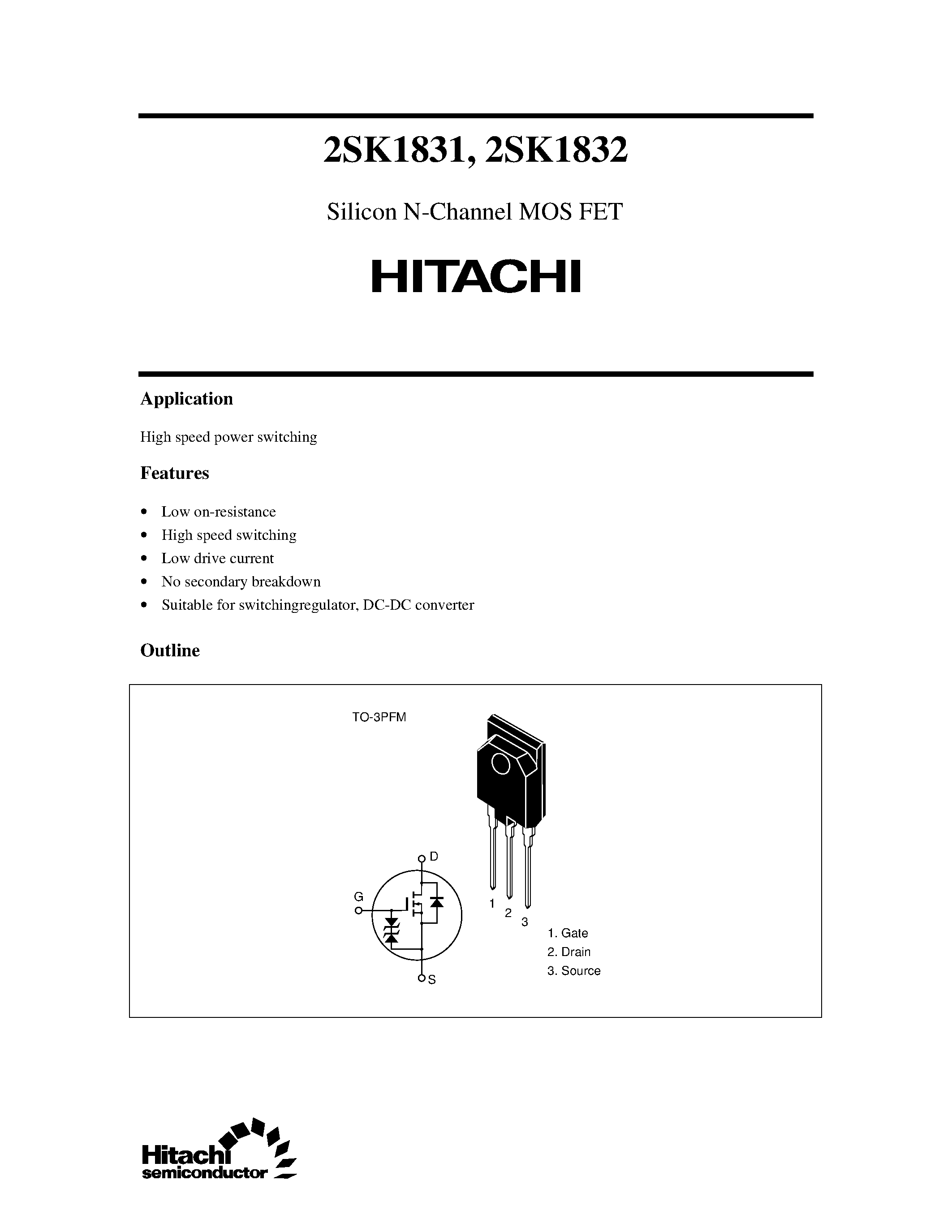 Datasheet 2SK1831 - Silicon N-Channel MOS FET page 1