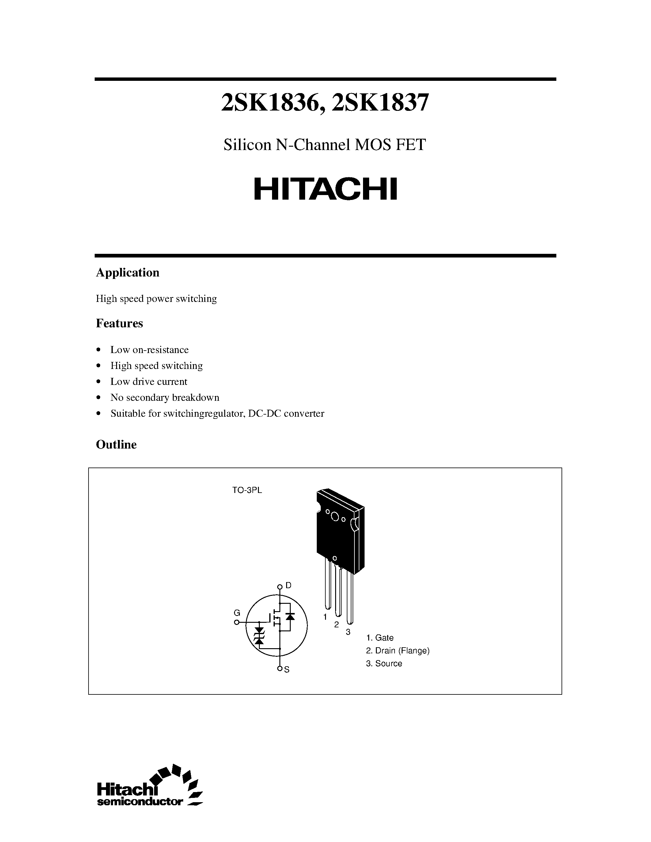 Datasheet 2SK1836 - Silicon N-Channel MOS FET page 1