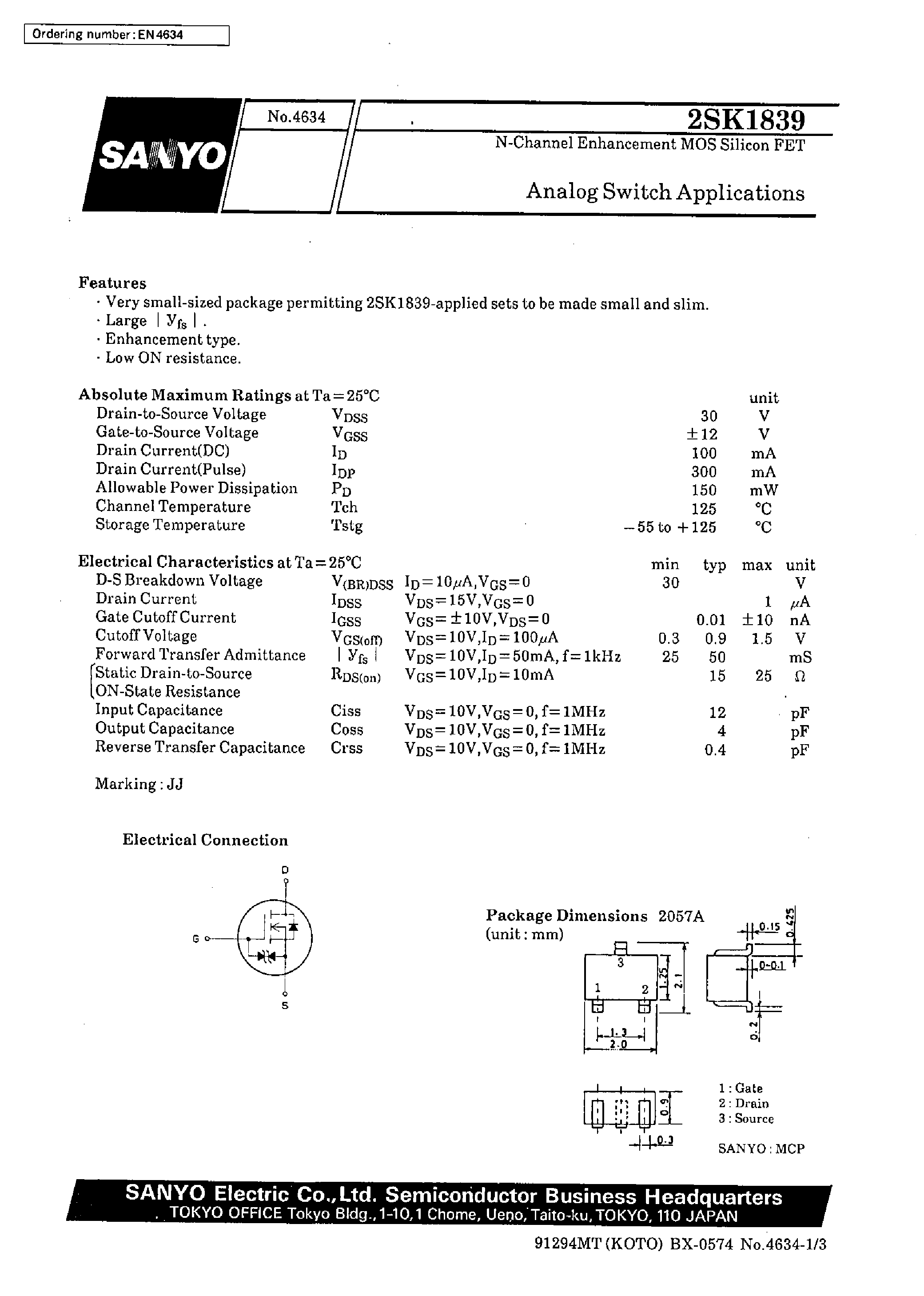 Datasheet 2SK1839 - Analog Switch Applications page 1