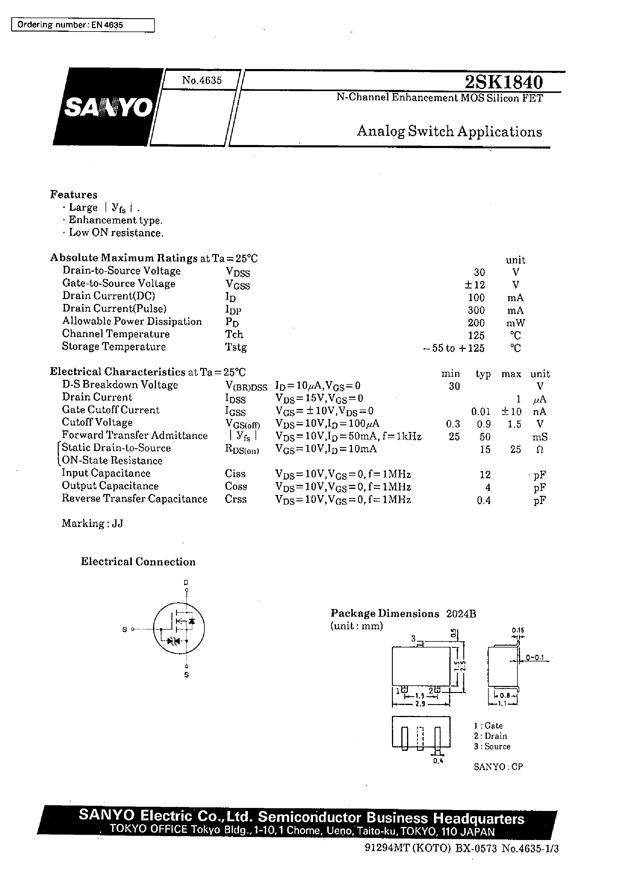 Datasheet 2SK1840 - Analog Switch Applications page 1