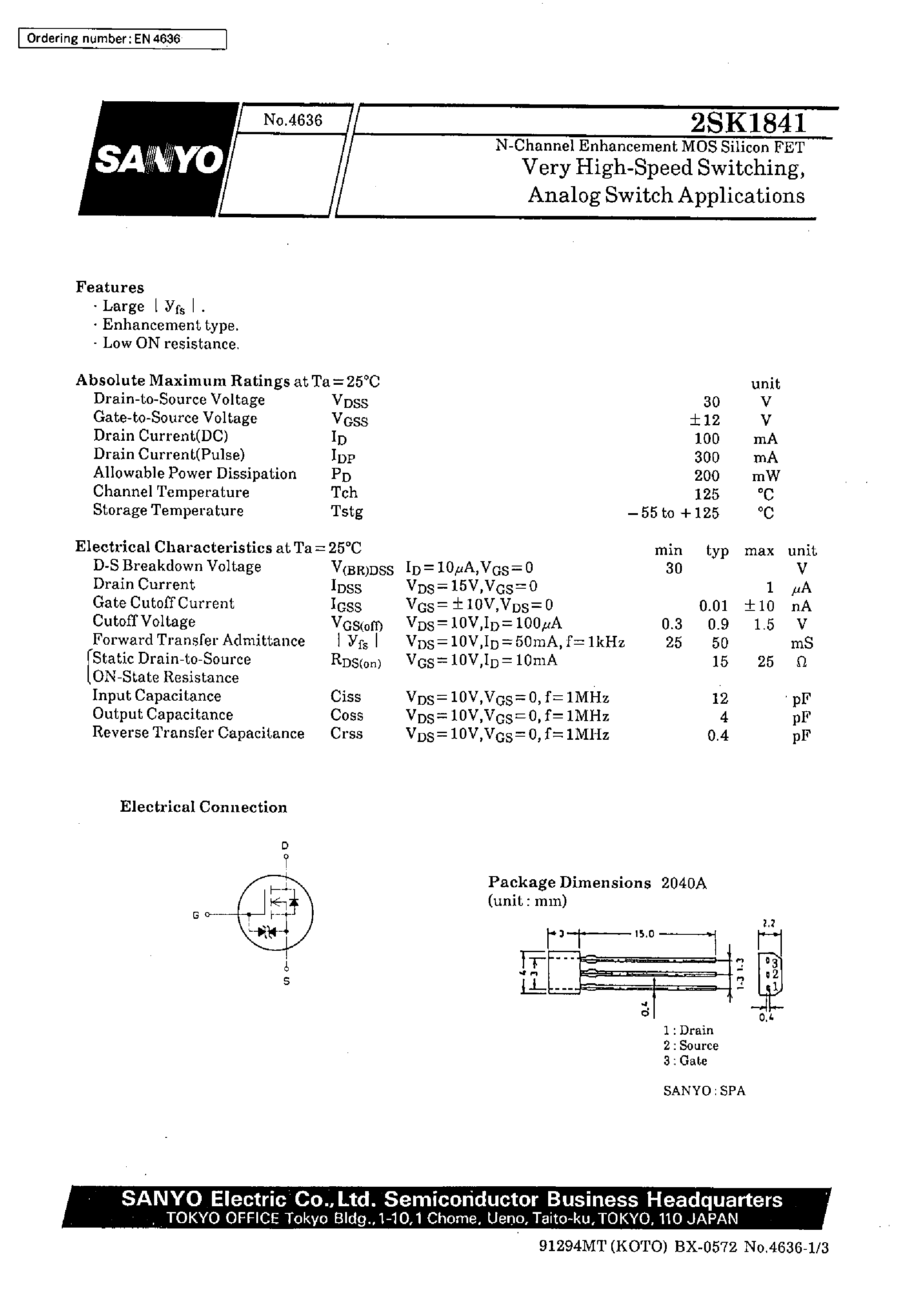 Datasheet 2SK1841 - Very High-Speed Switching/ Analog Switch Applications page 1