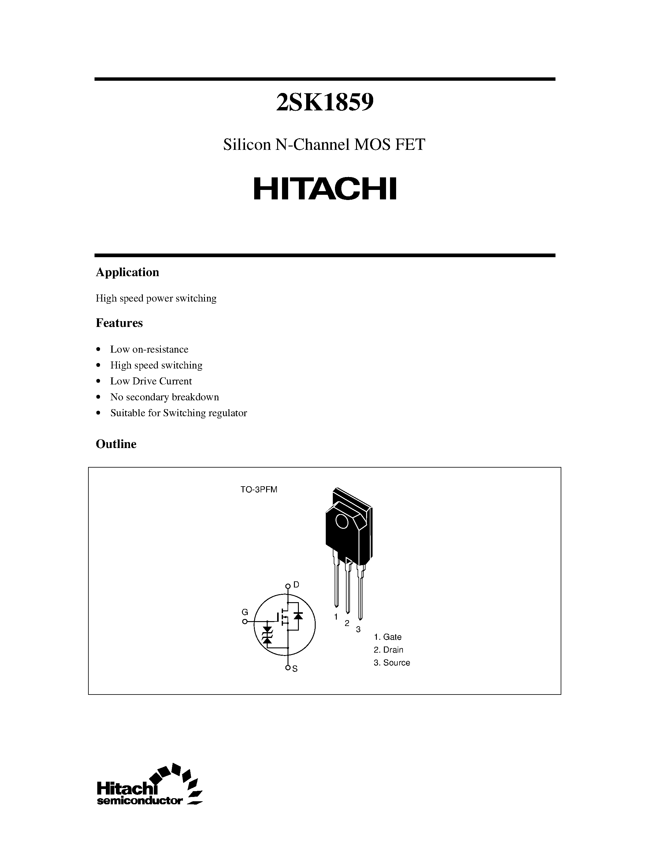 Datasheet 2SK1859 - Silicon N-Channel MOS FET page 1