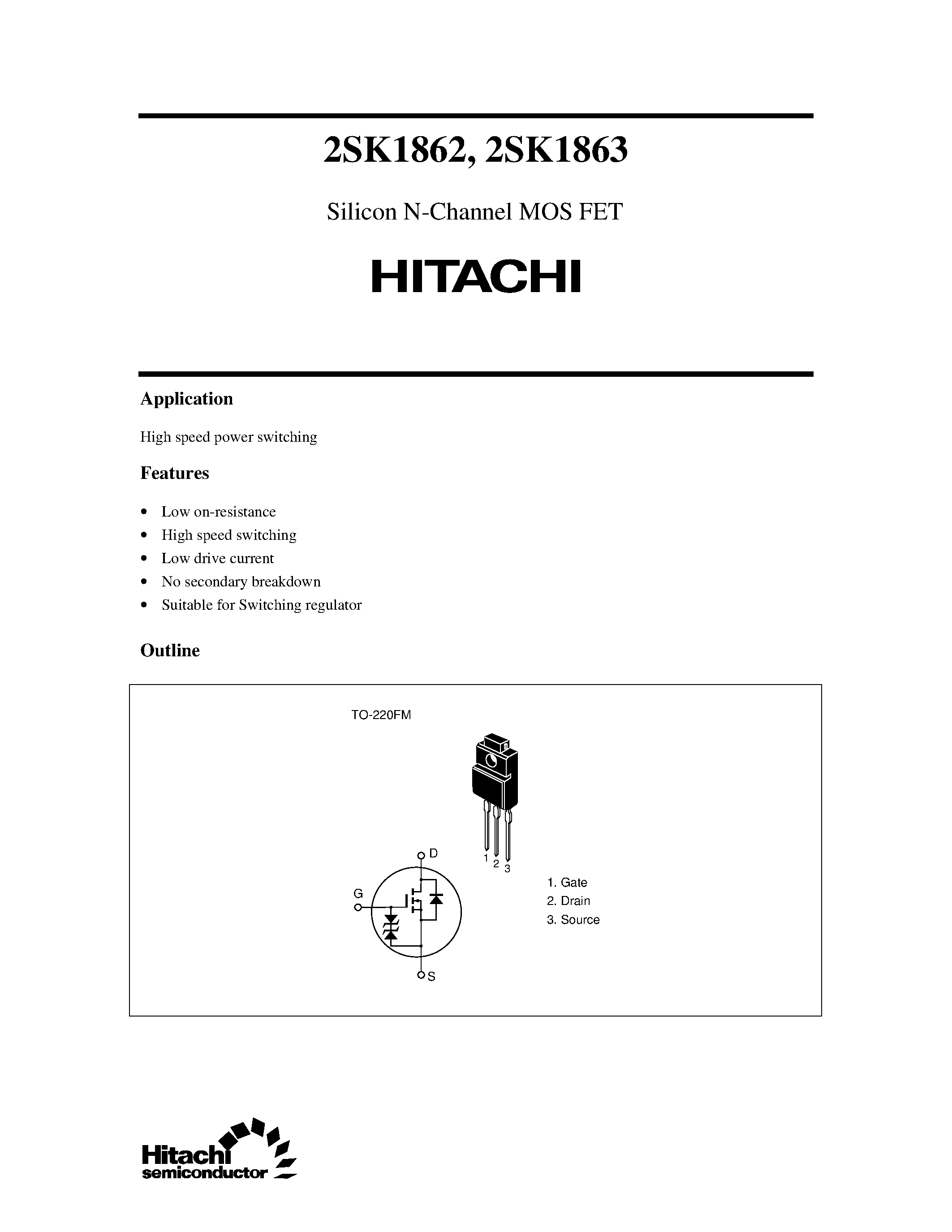 Datasheet 2SK1863 - Silicon N-Channel MOS FET page 1