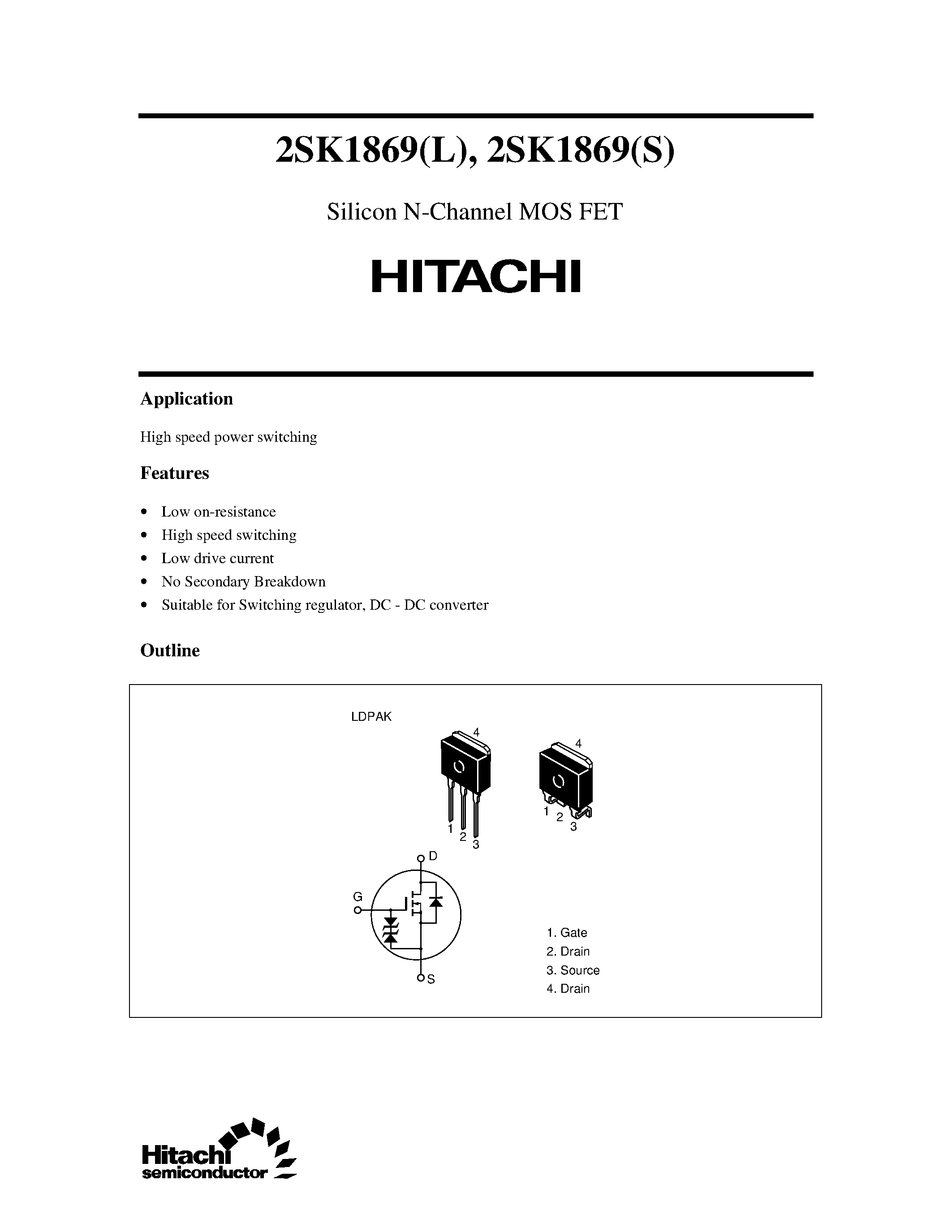 Datasheet 2SK1869 - Silicon N-Channel MOS FET page 1