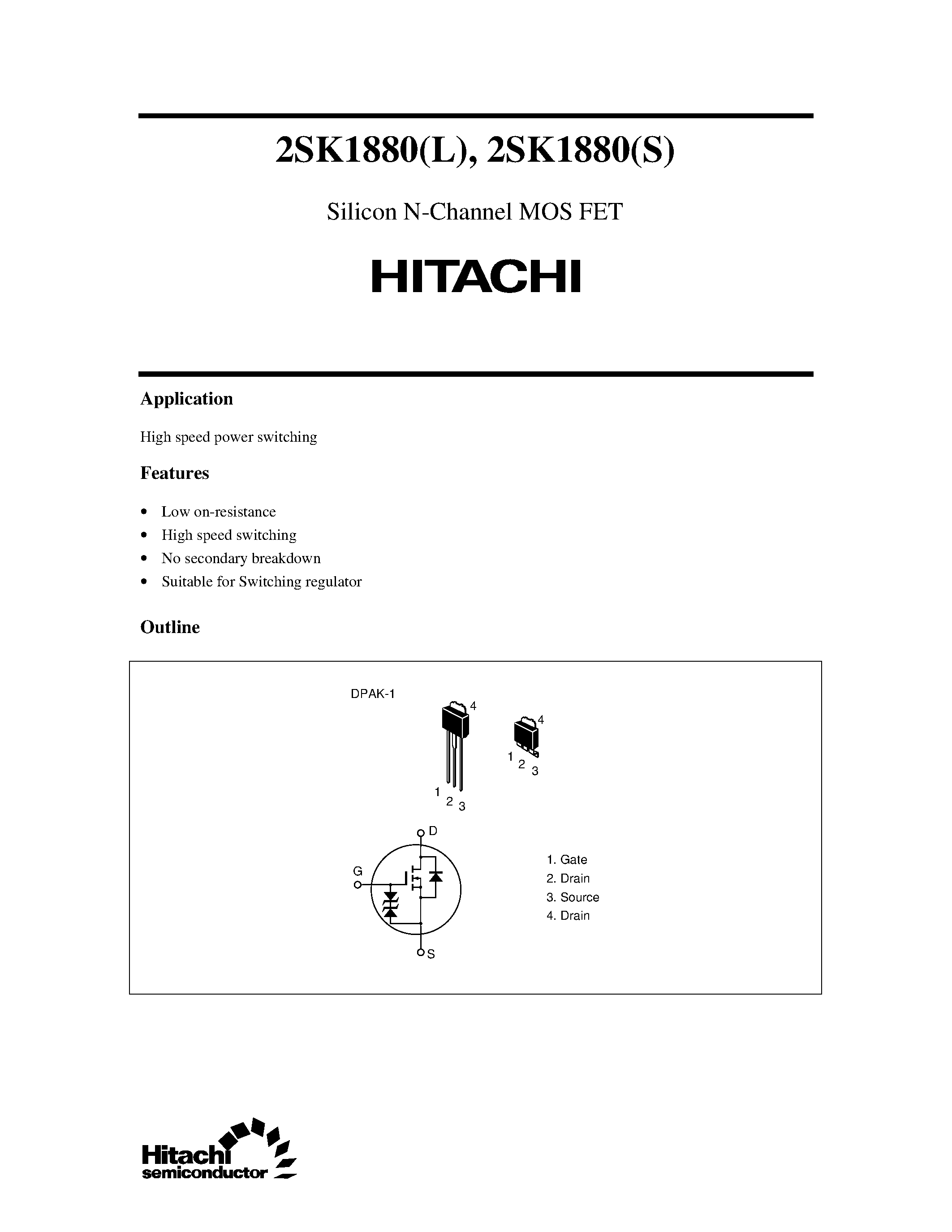 Datasheet 2SK1880 - Silicon N-Channel MOS FET page 1