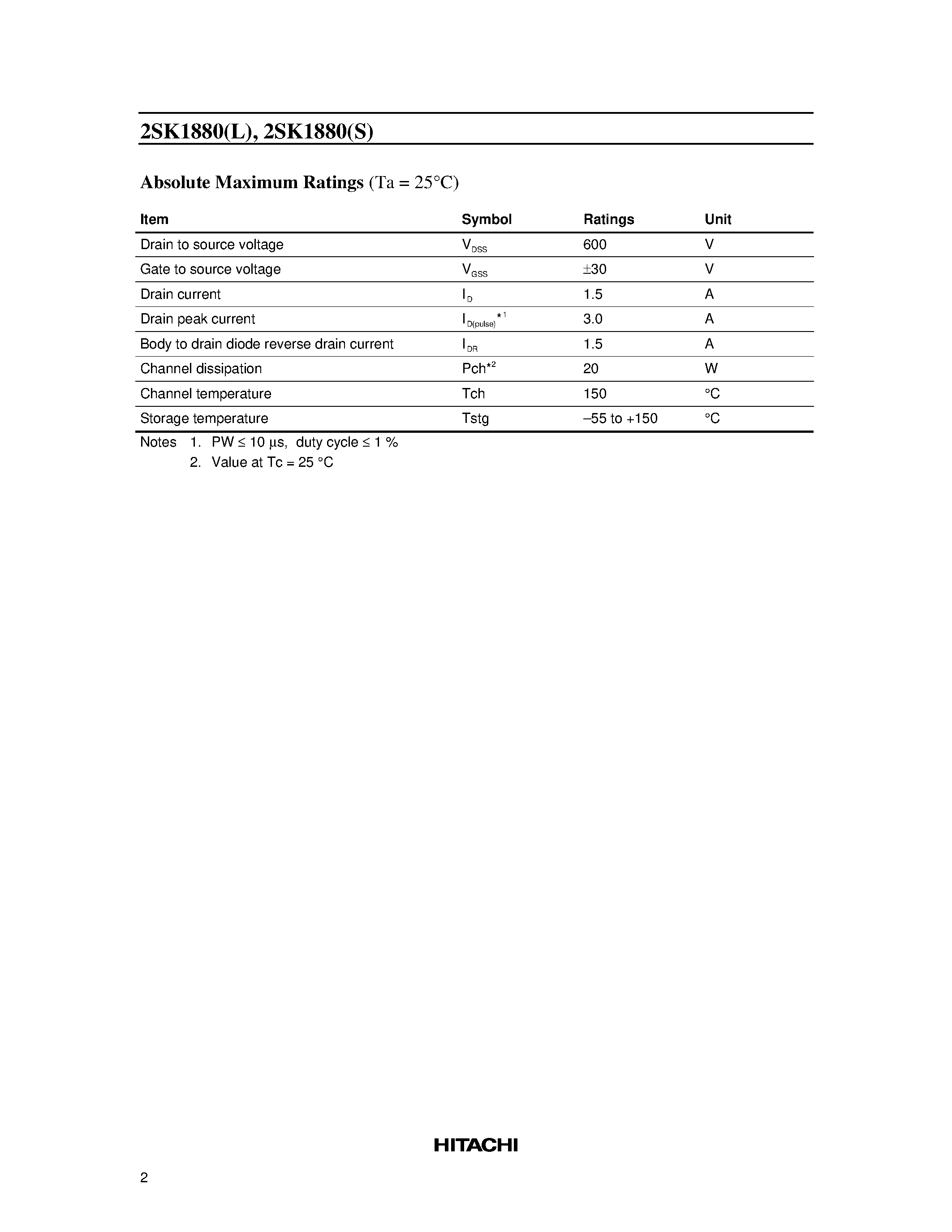 Datasheet 2SK1880 - Silicon N-Channel MOS FET page 2