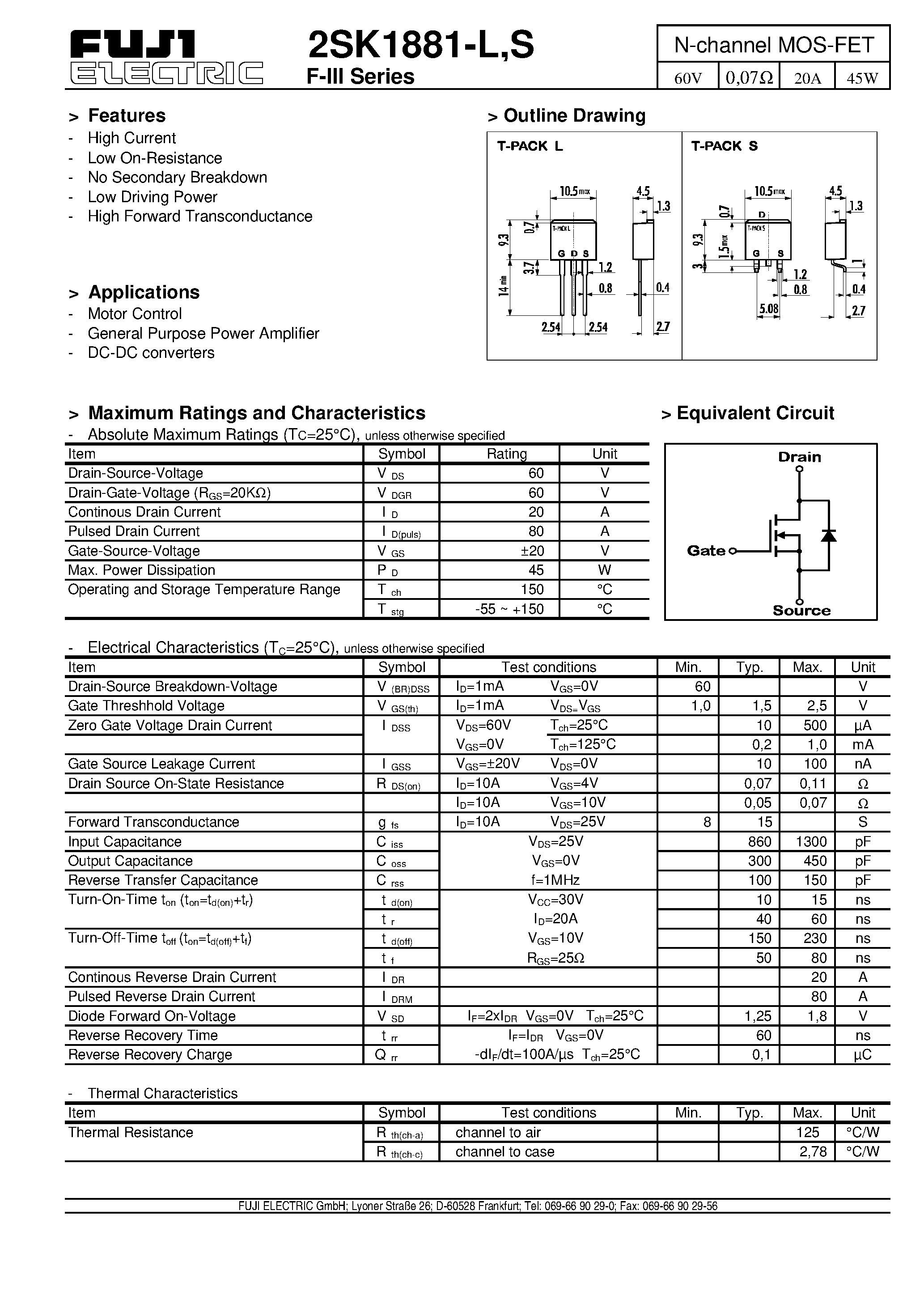 Datasheet 2SK1881-L - N-channel MOS-FET page 1