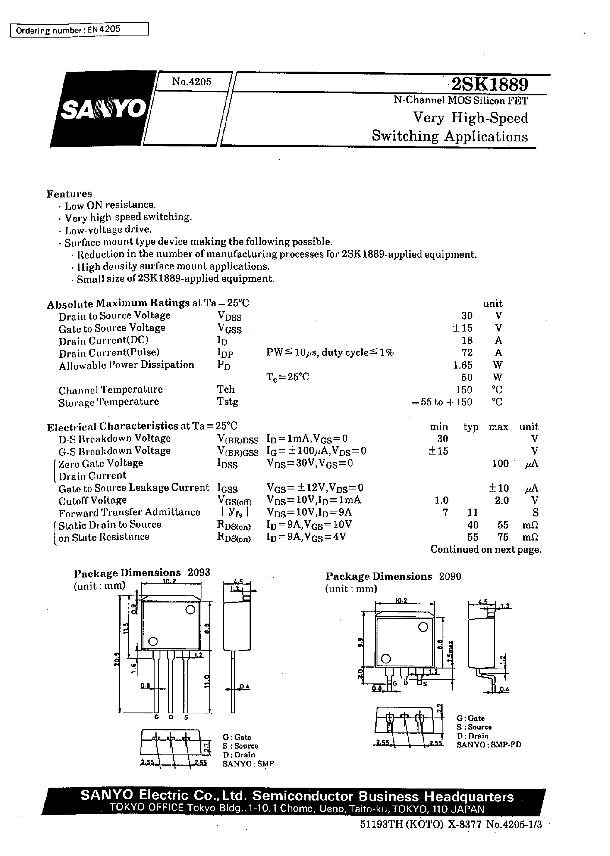 Даташит 2SK1889 - Very High-Speed Switching Applications страница 1