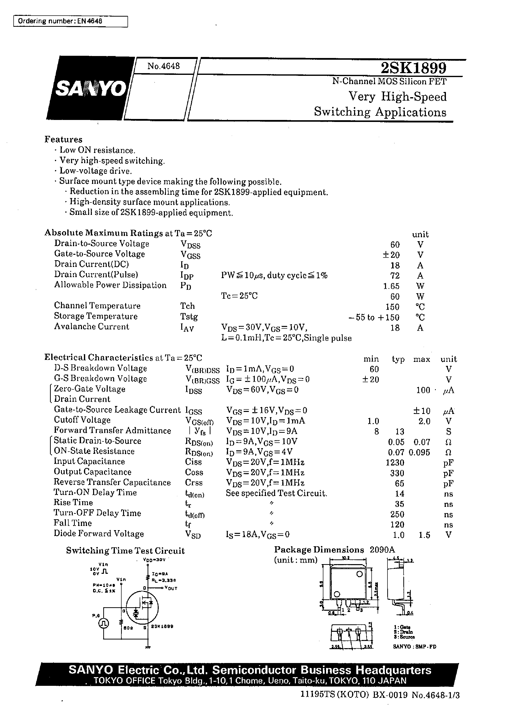 Datasheet 2SK1899 - Very High-Speed Switching Applications page 1