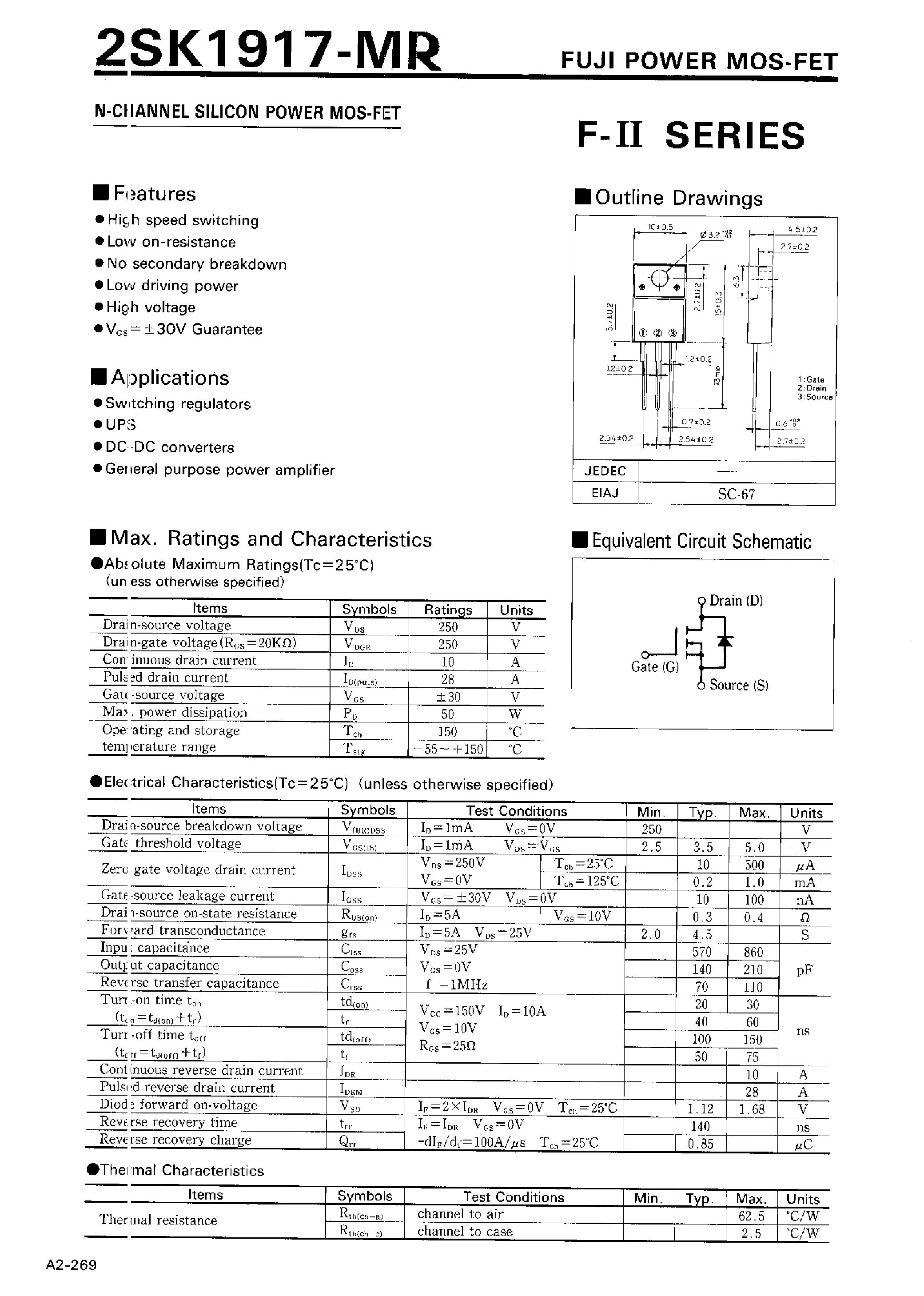 Datasheet 2SK1917 - N-CHANNEL SILICON POWER MOSFET page 1