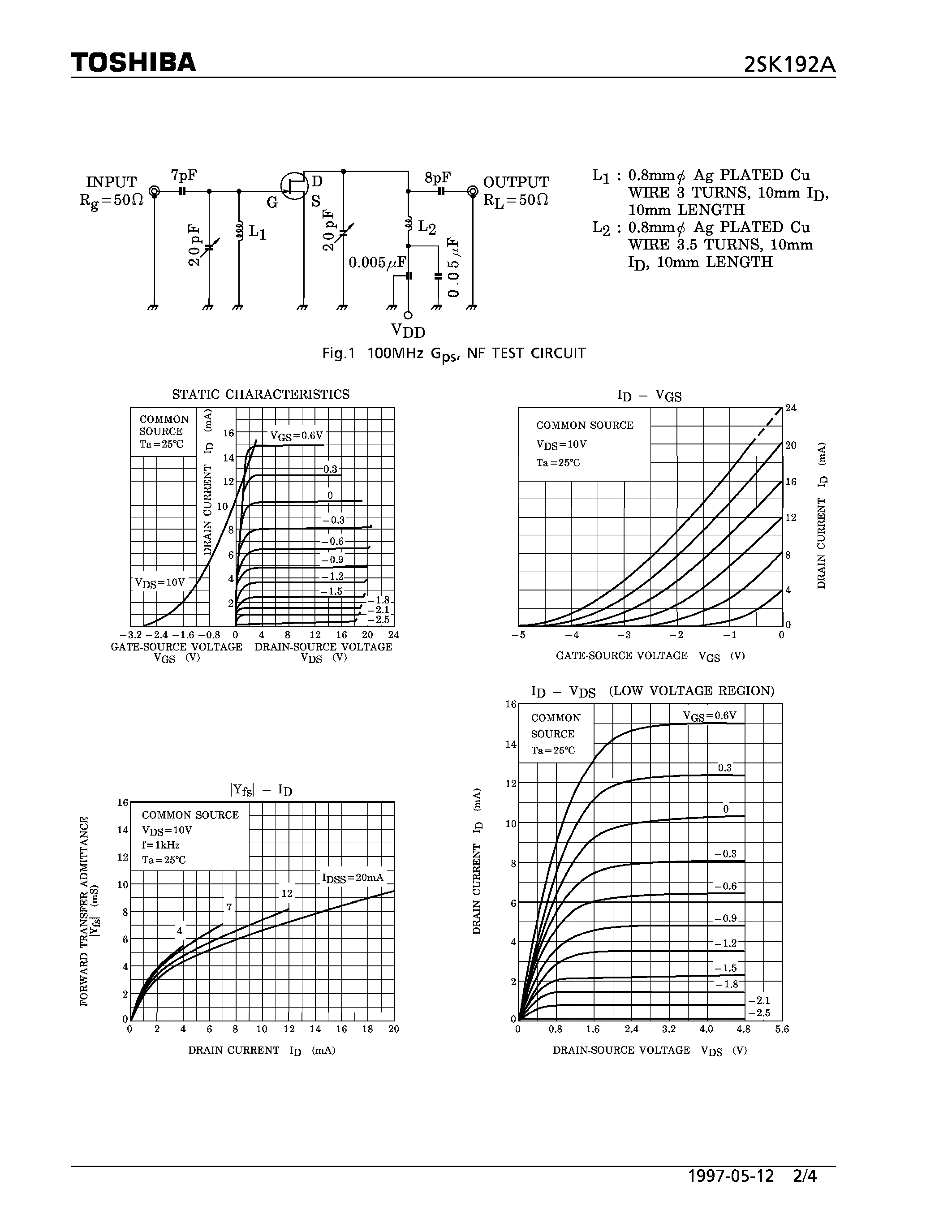 Datasheet 2SK192A - N CHANNEL JUNCTION TYPE (FM TUNER/ VHF BAND AMPLIFIER APPLICATIONS) page 2