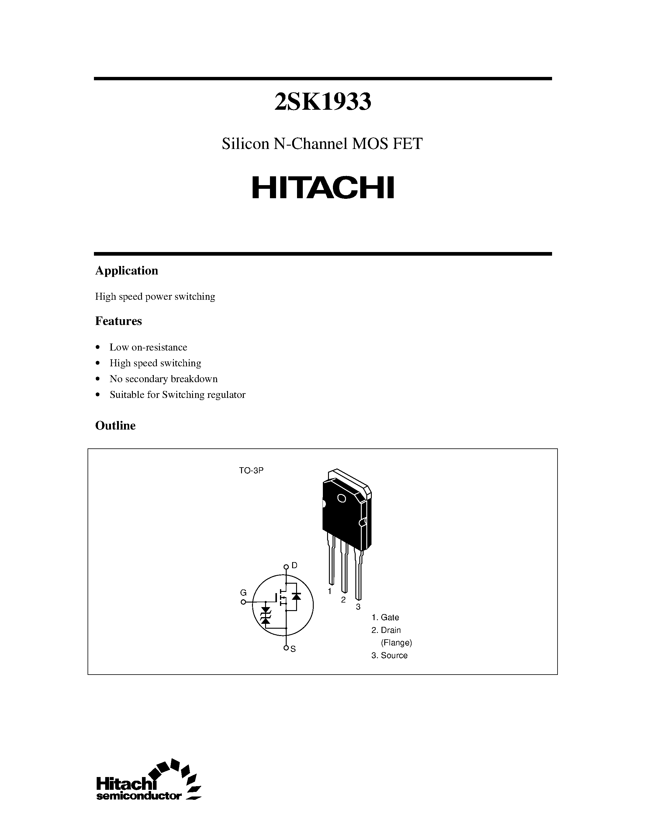 Datasheet 2SK1933 - Silicon N-Channel MOS FET page 1