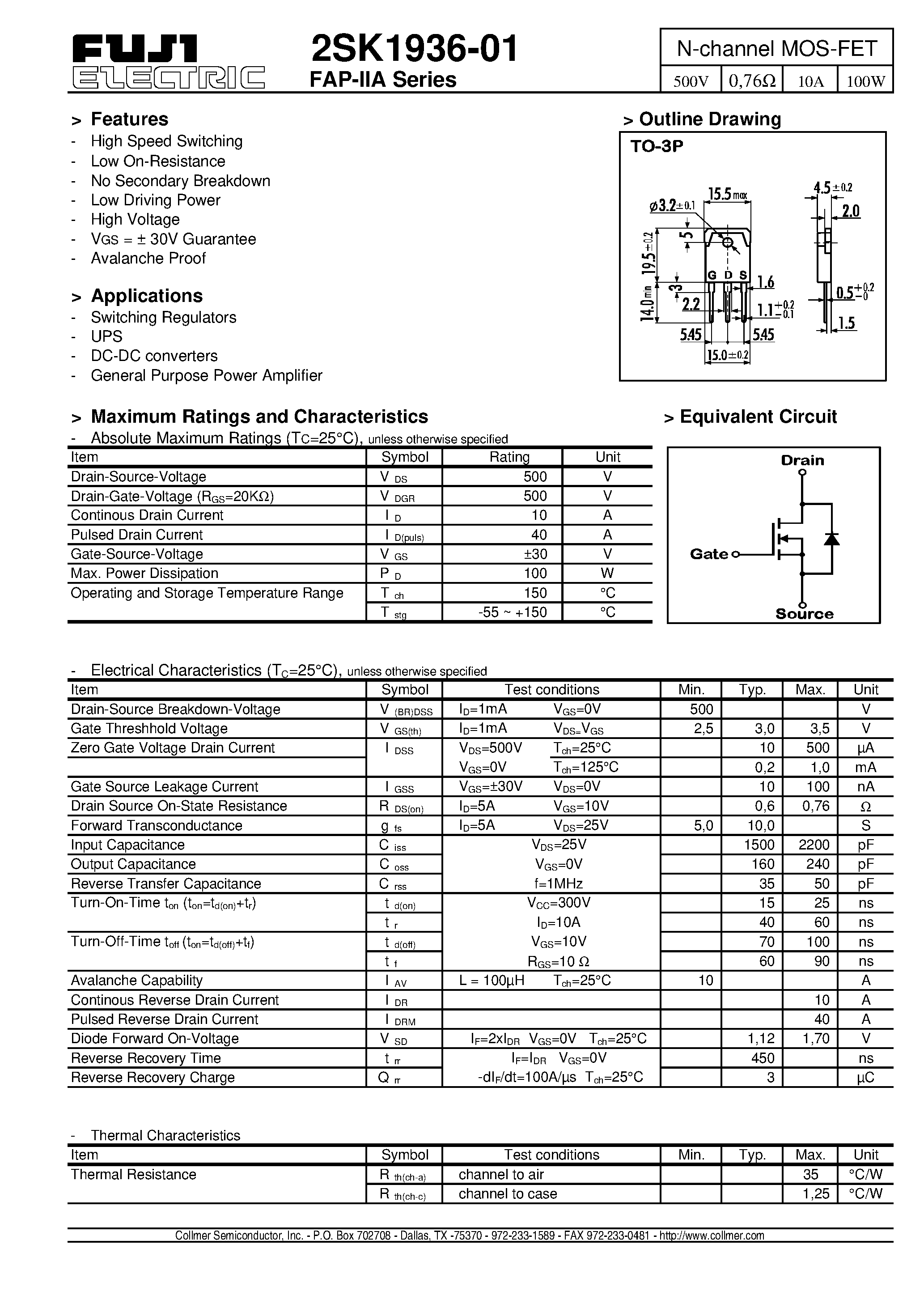 Datasheet 2SK1936-1 - N-channel MOS-FET page 1