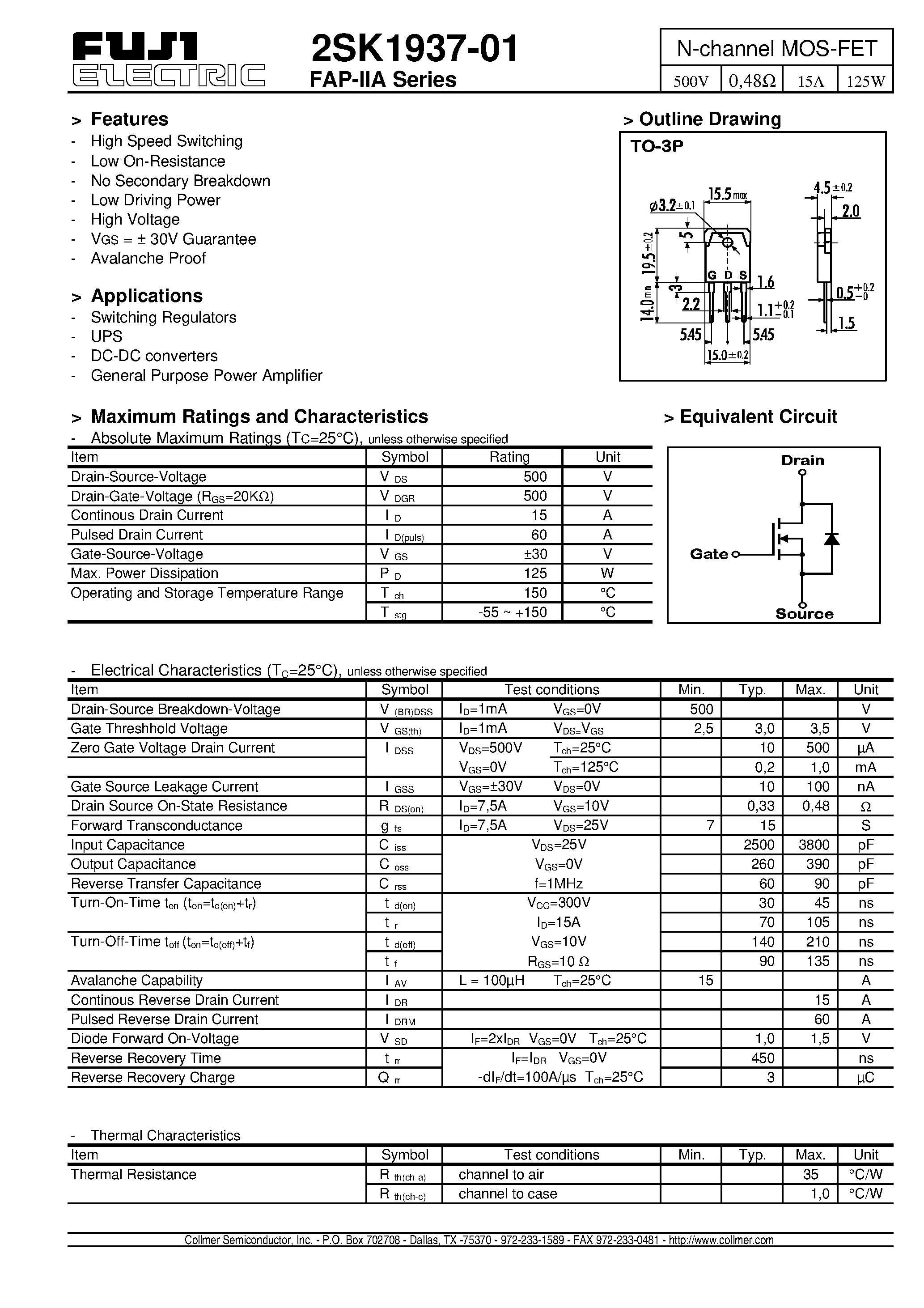 Datasheet 2SK1937-01 - N-channel MOS-FET page 1