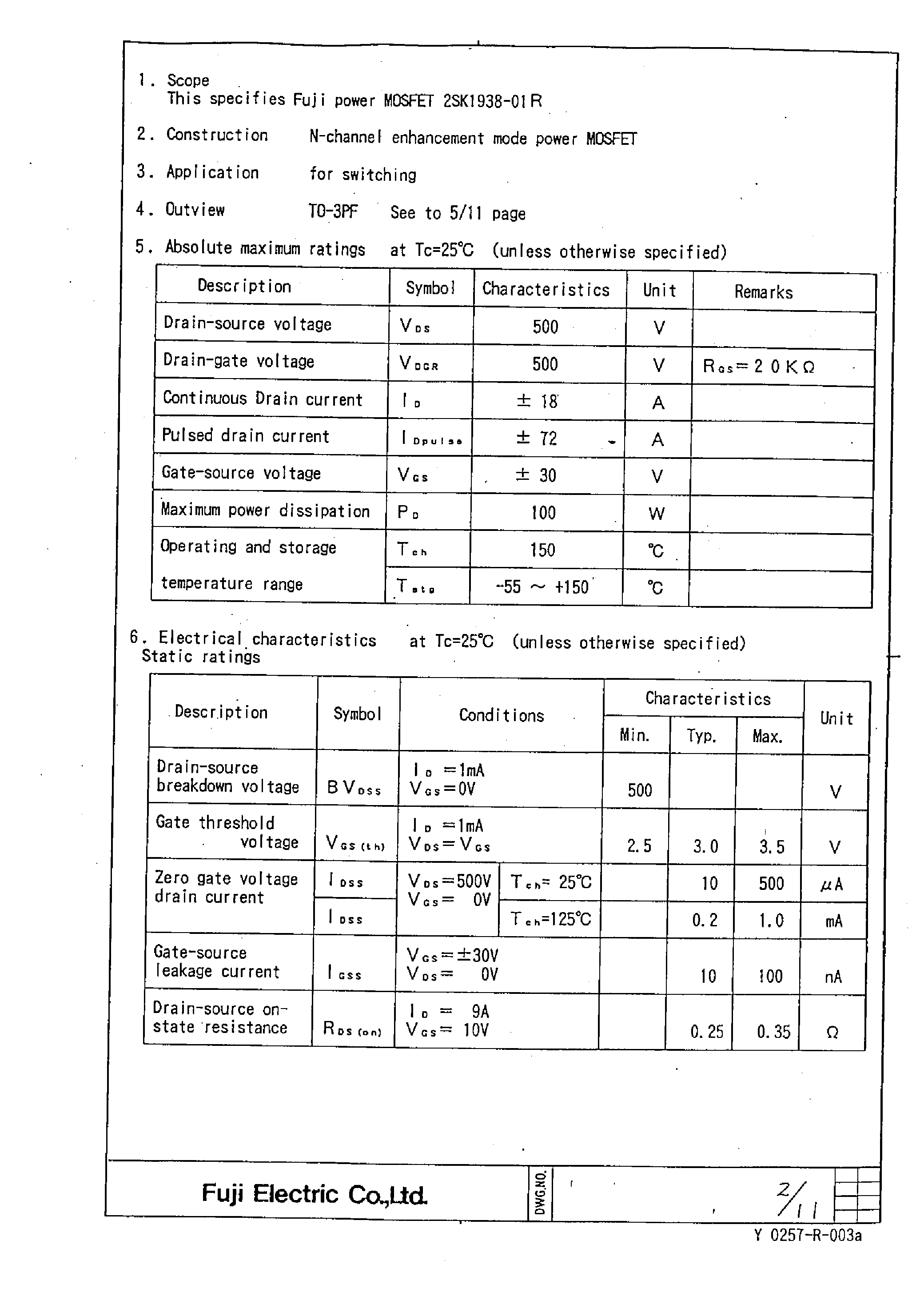 Datasheet 2SK1938-01R - Power MOSFET page 2