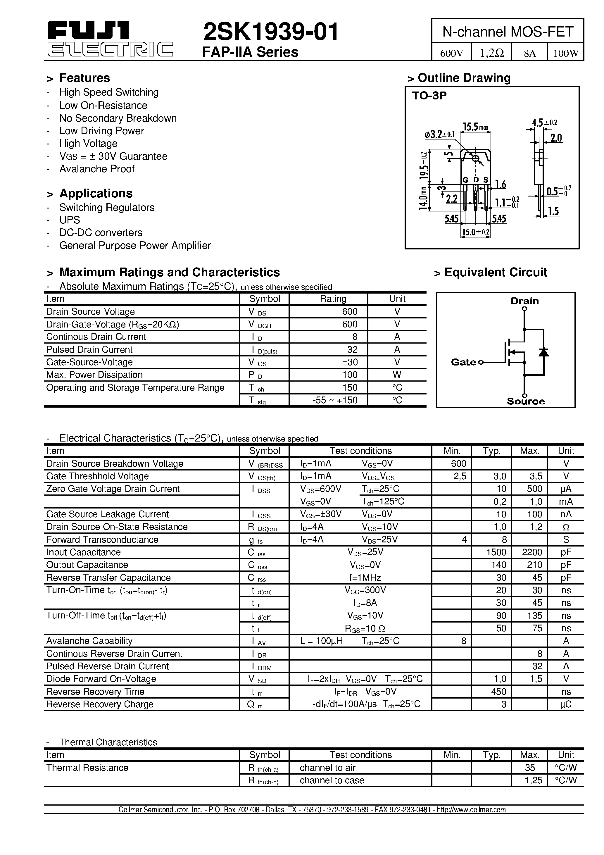 Datasheet 2SK1939-01 - N-channel MOS-FET page 1