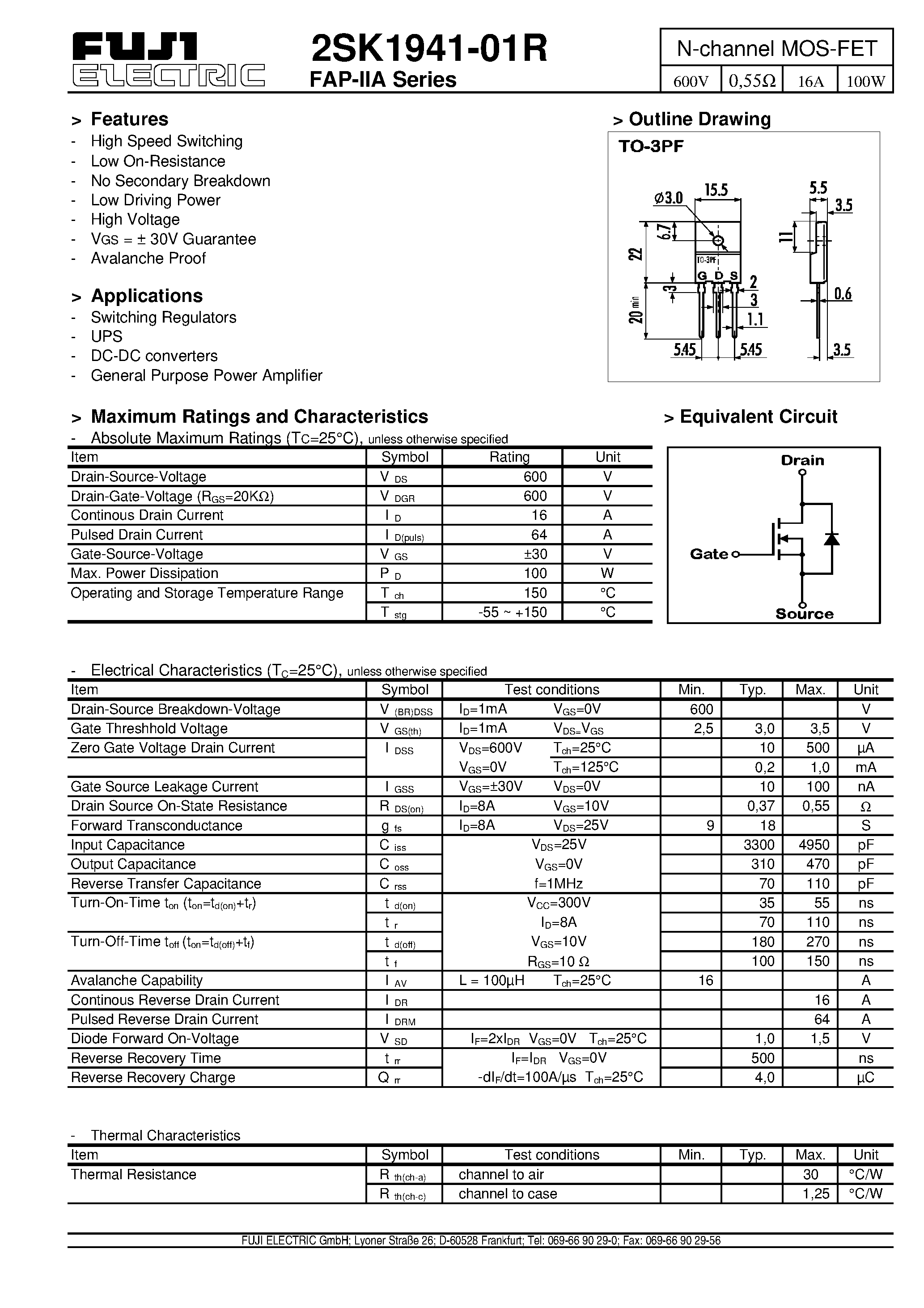 Datasheet 2SK1941 - N-channel MOS-FET page 1