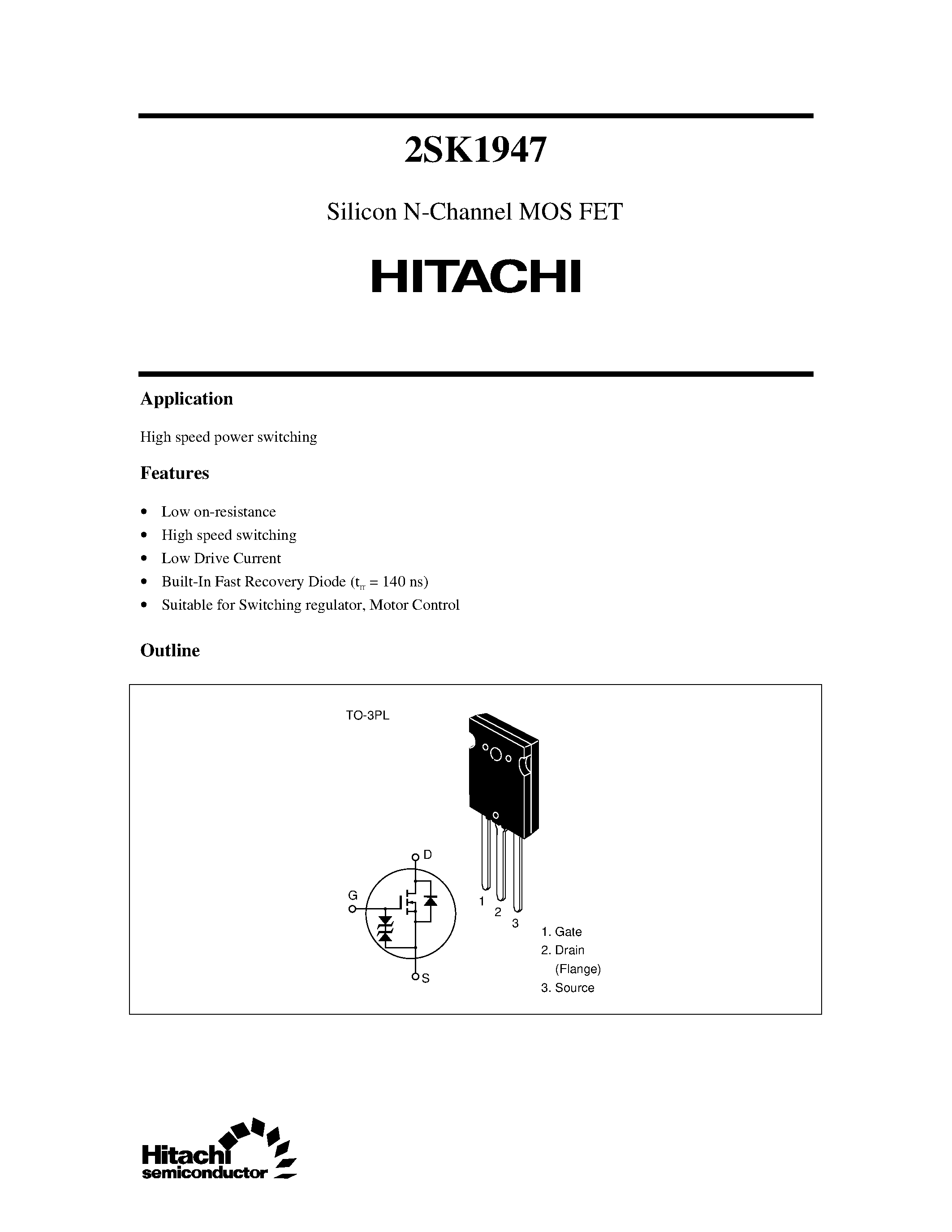 Datasheet 2SK1947 - Silicon N-Channel MOS FET page 1