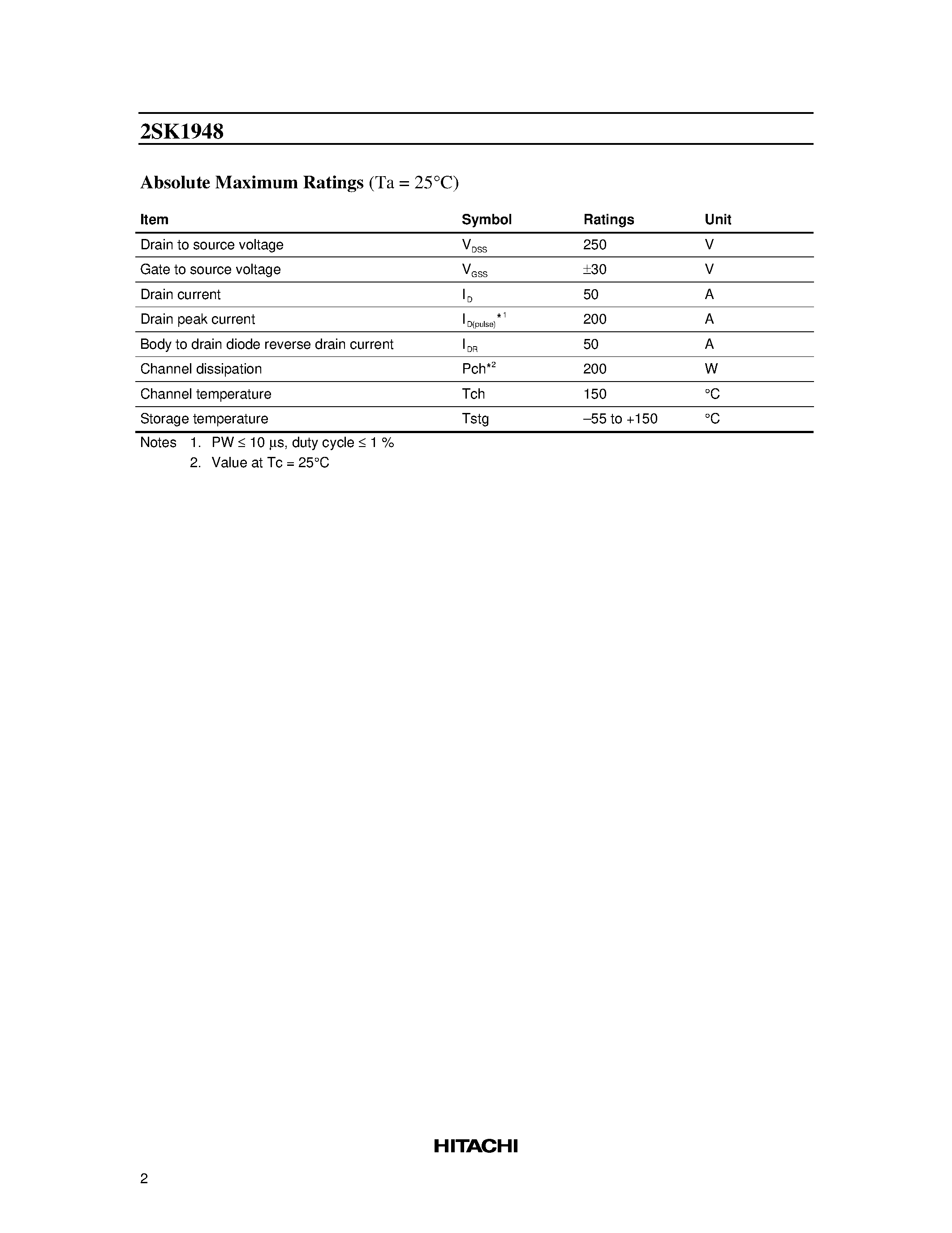 Datasheet 2SK1948 - Silicon N-Channel MOS FET page 2