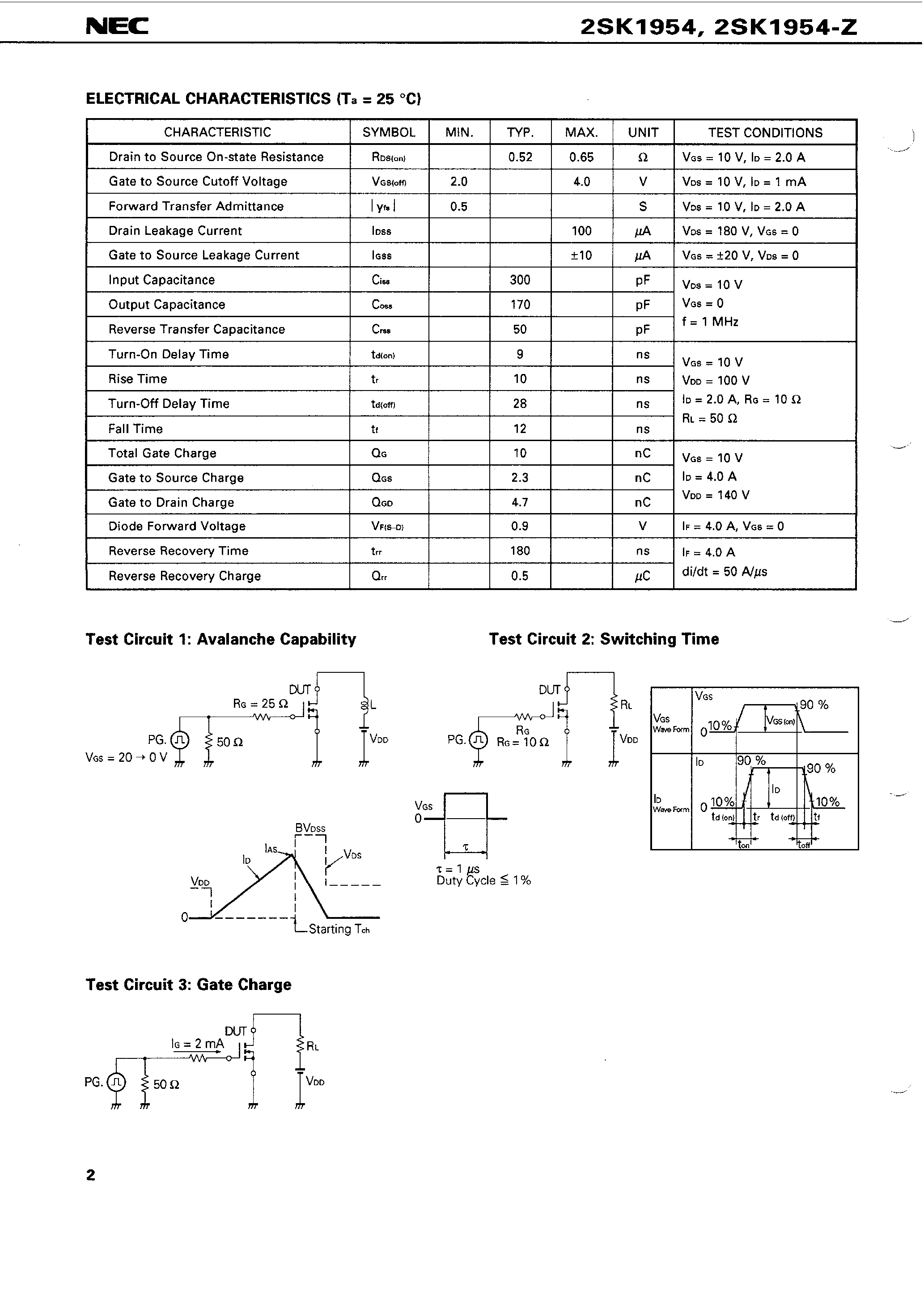 Datasheet 2SK1954 - SWITCHING N-CHANNEL POWER MOS FET INDUSTRIAL USE page 2