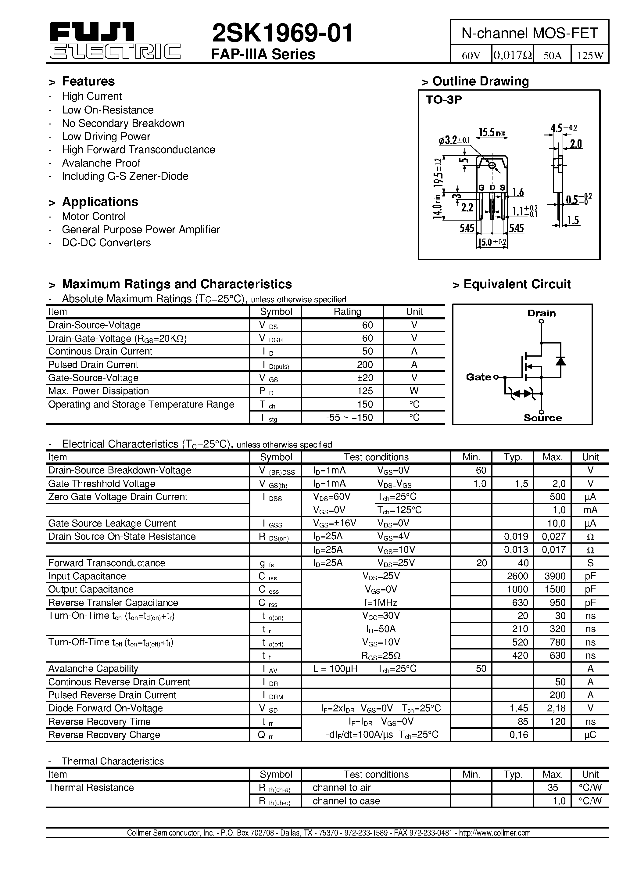 Datasheet 2SK1969-01 - N-channel MOS-FET page 1