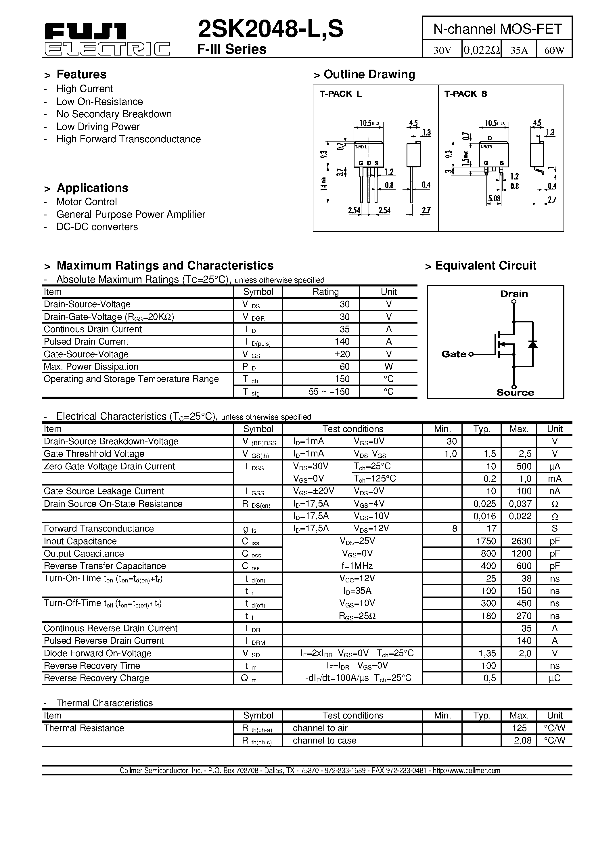 Datasheet 2SK2048-S - N-channel MOS-FET page 1