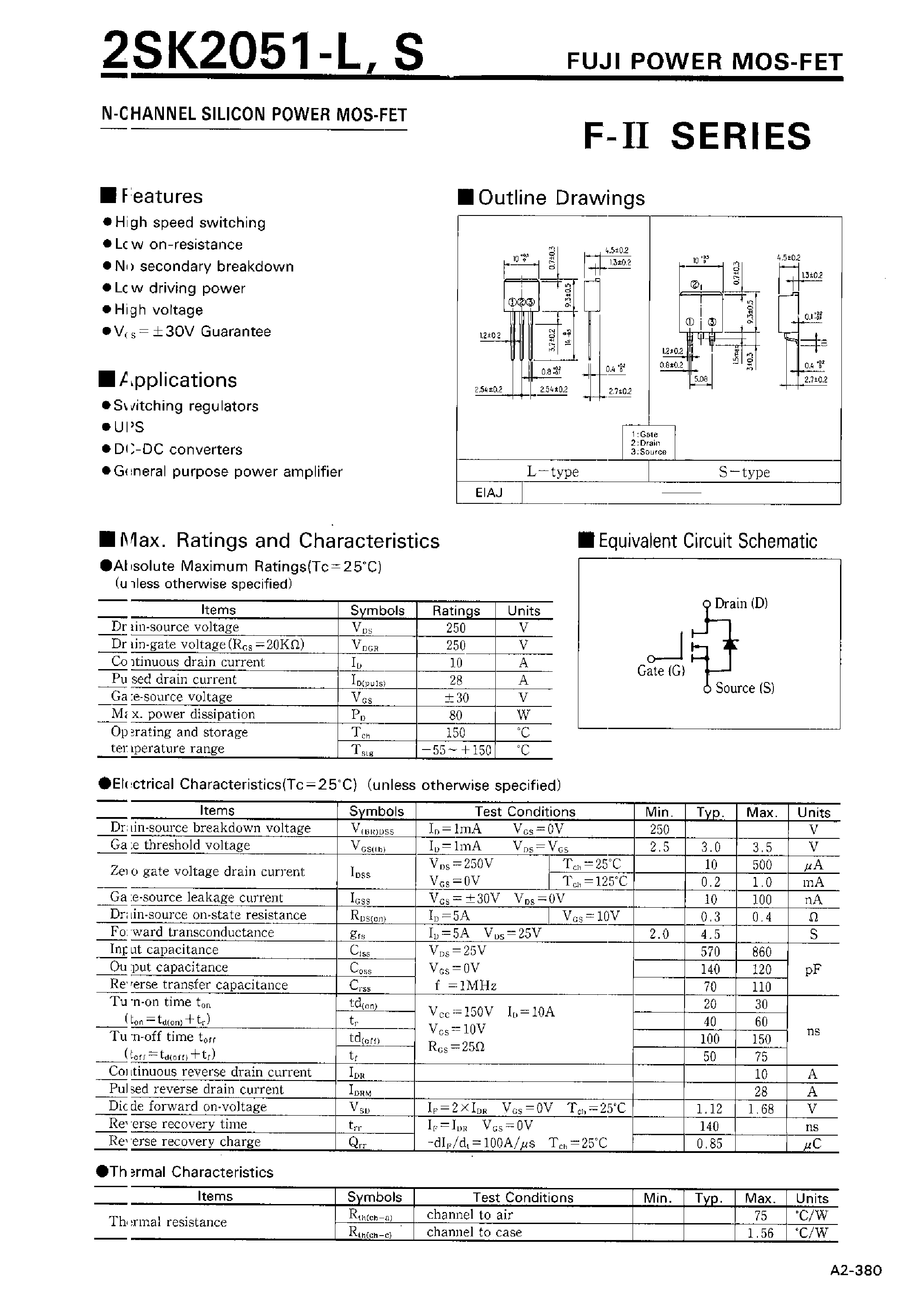 Datasheet 2SK2051 - N-CHANNEL SILICON POWER MOSFET page 1